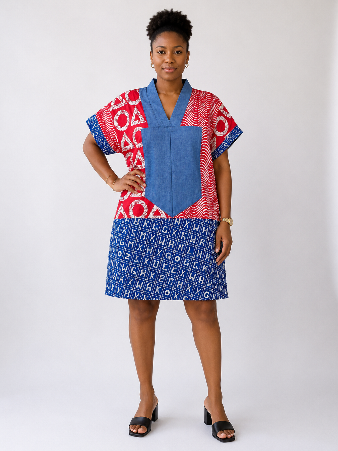*Ankara & Asooke Knee Length Bubu  | African Print Dress | Agbeke Style