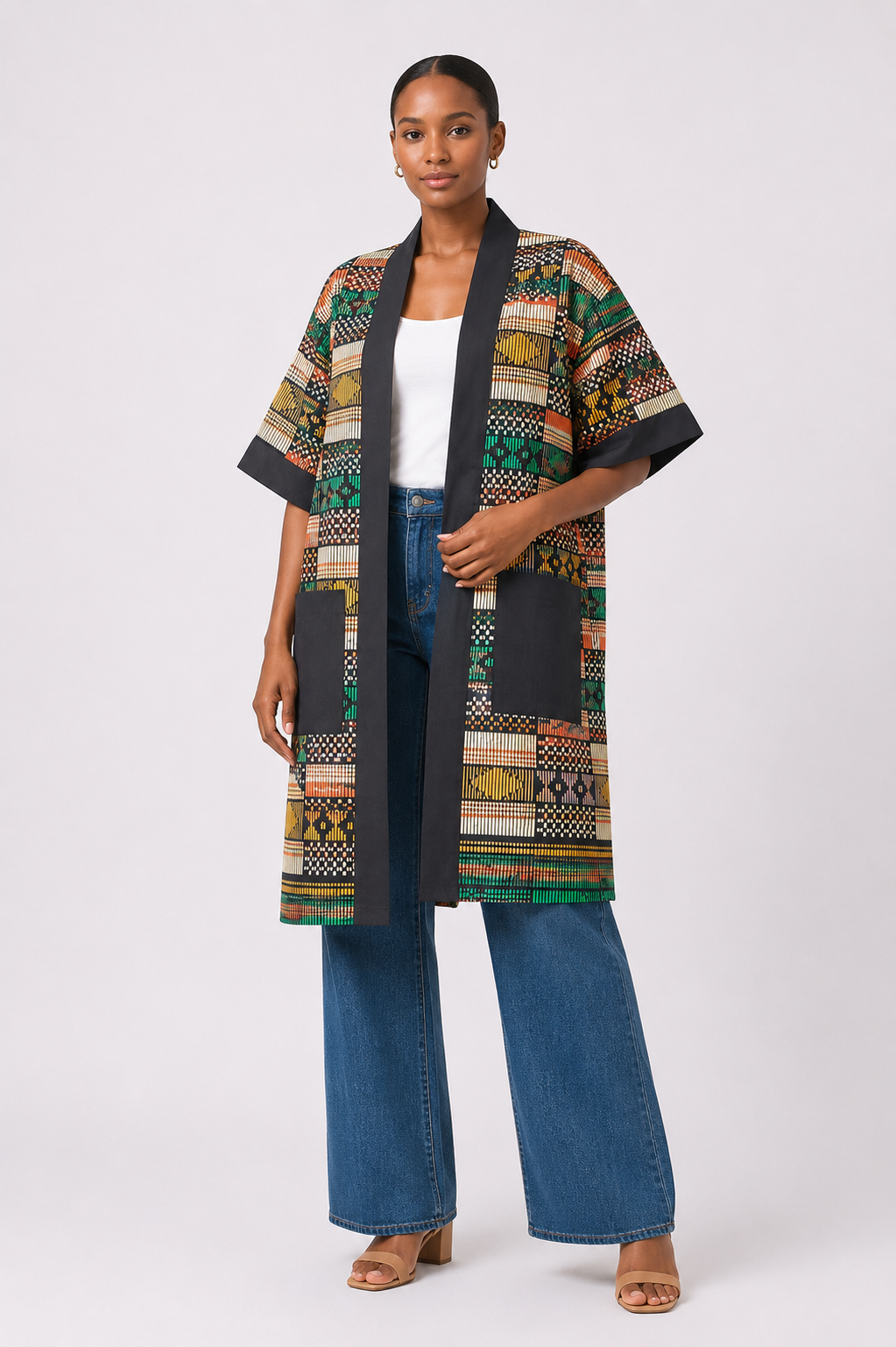 Ankara Kimono with Silk edges | African Print Duster | Agbeke Style