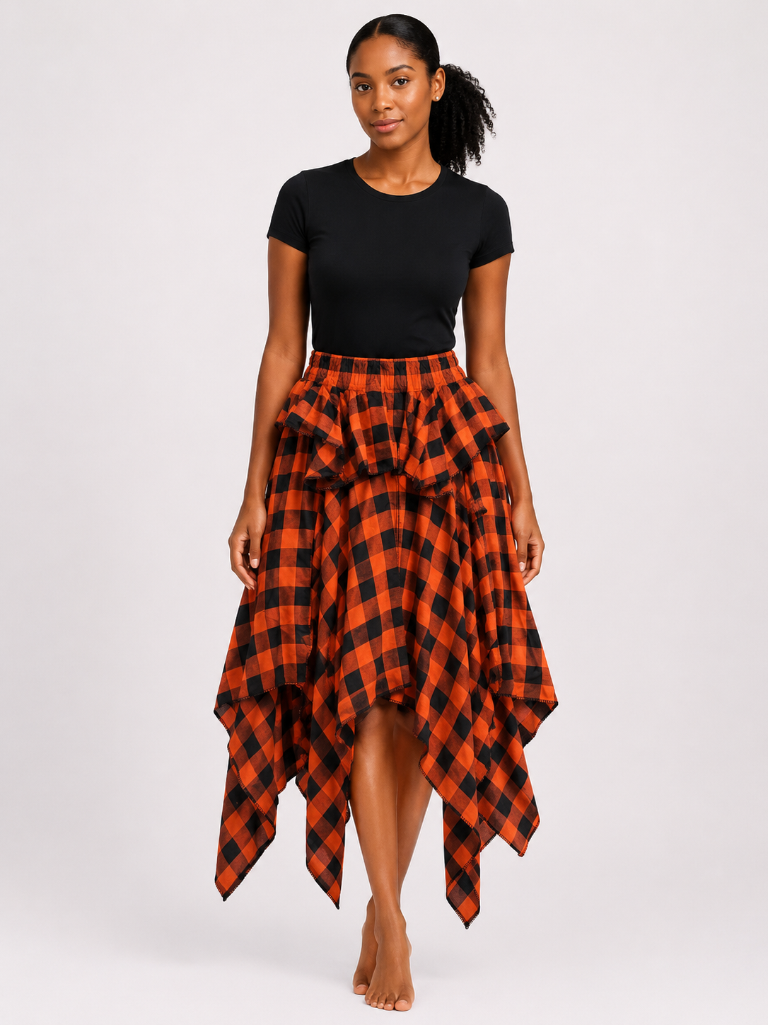 Checked Handkerchief Hem Skirt | Flowy Statement Skirt | Agbeke Style
