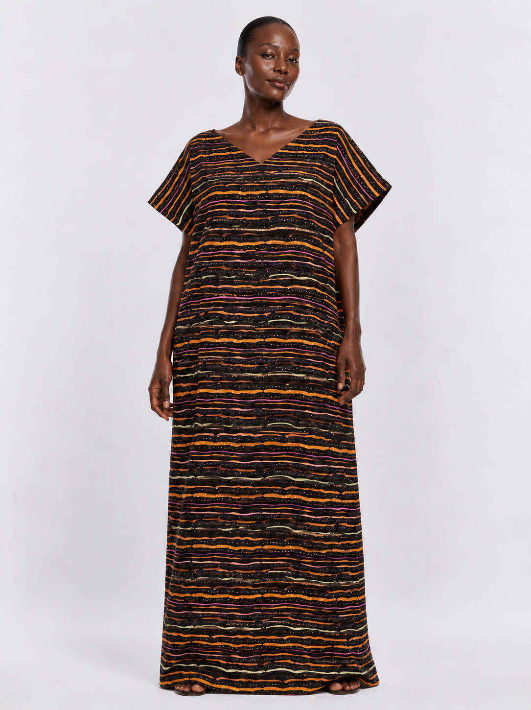 *Ankara V-Neck 1-Stripe Back Maxi Dress  | African Print Bubu| Agbeke Style