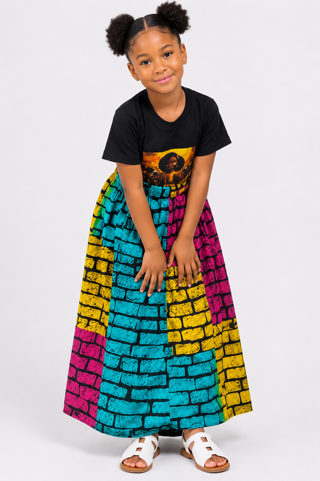 3 Pc Ankara Maxi Skirt, Tee & Cap Set | African Print Kids' 3-Piece Set | Agbeke Style