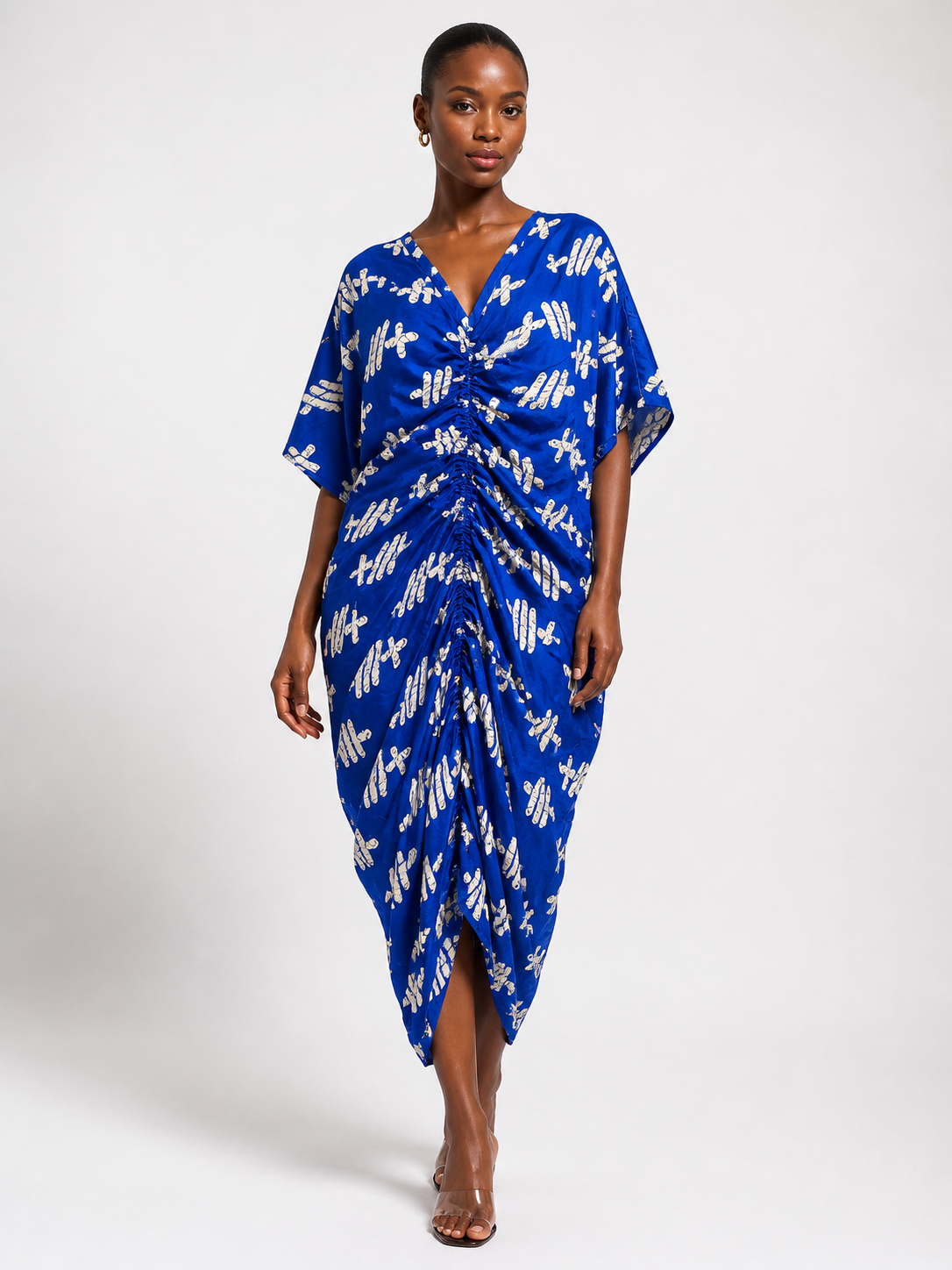 Ankara Ruched Midi Dress with Inner Belt | Agbeke Style