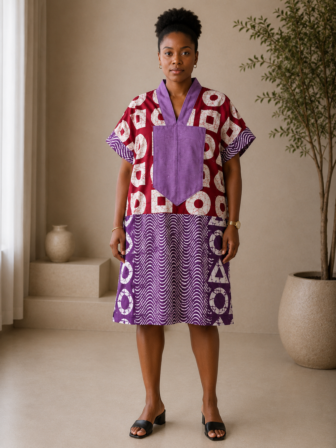 *Ankara & Asooke Knee Length Bubu  | African Print Dress | Agbeke Style