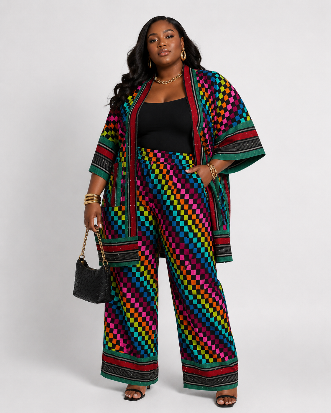Ankara & Asooke 3-in-1 Kimono Set with Rhinestone Detail | Agbeke Style