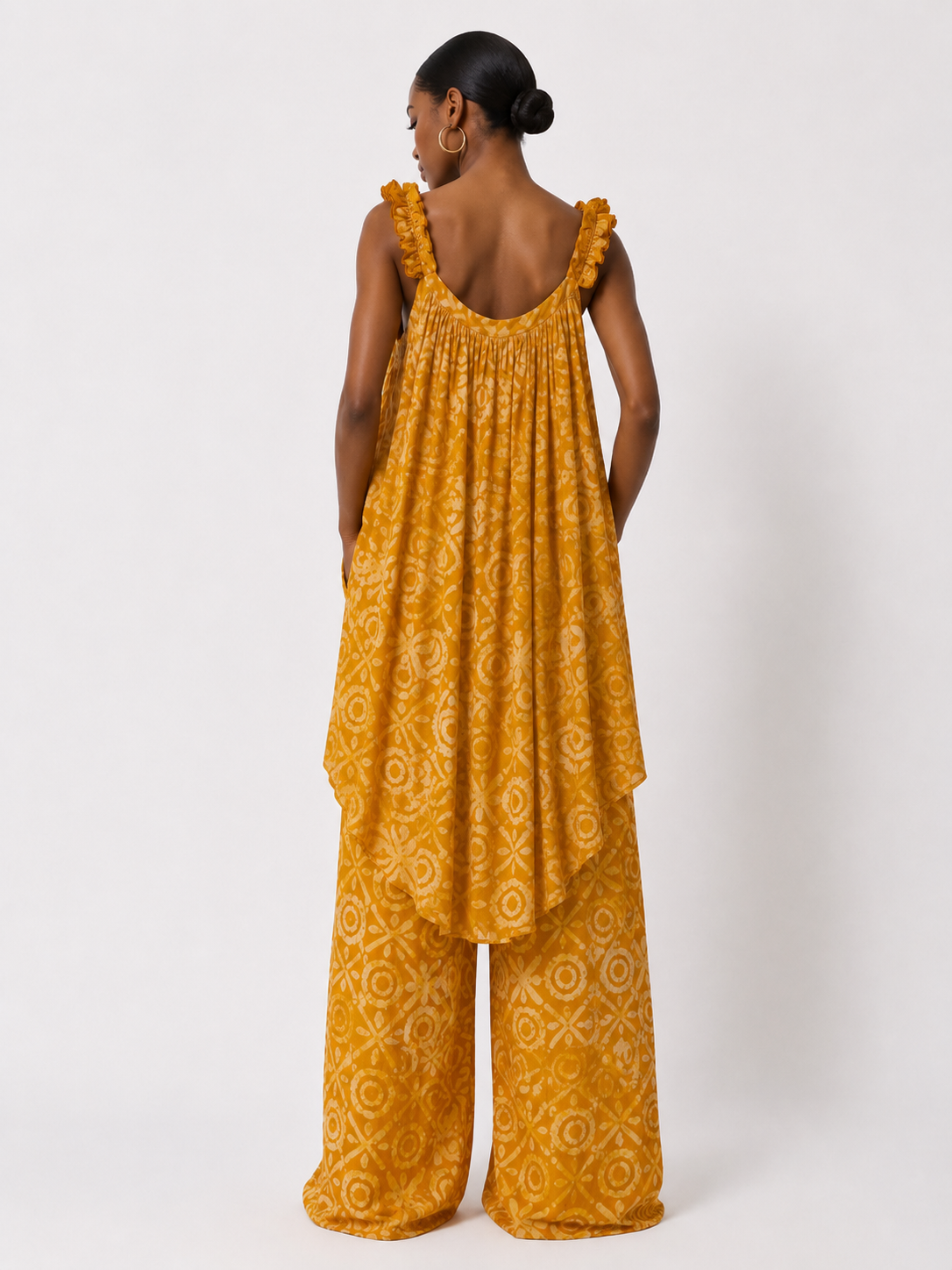 Adire Ruffle Strap High-Low Top & Palazzo Pants Set | African Print Co-ord | Agbeke Style