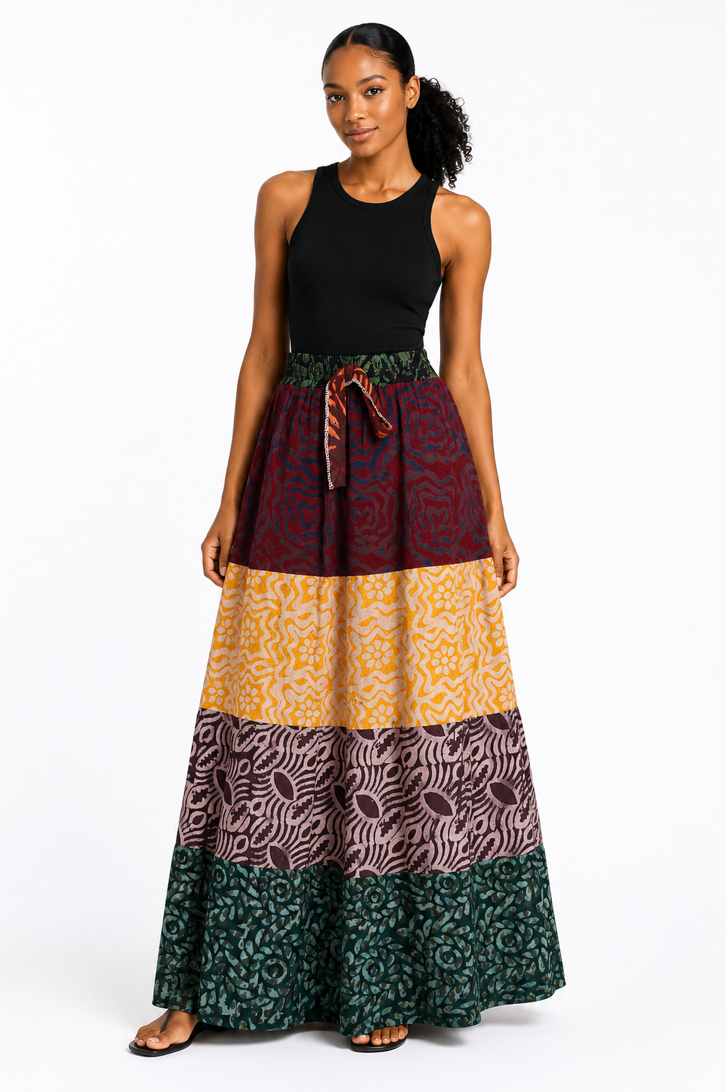*Adire Maxi Tiered Skirt | African Print Skirt | Agbeke Style