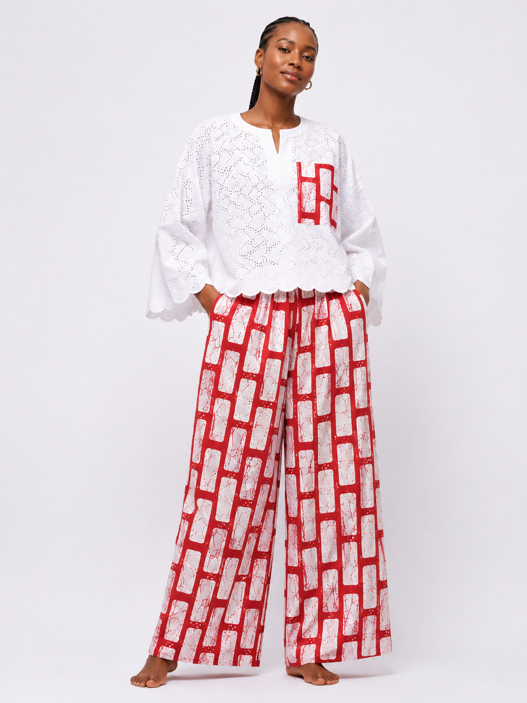 Lace & Ankara 2-Piece Top & Palazzo Pants Set | African Print Co-ord | Agbeke Style