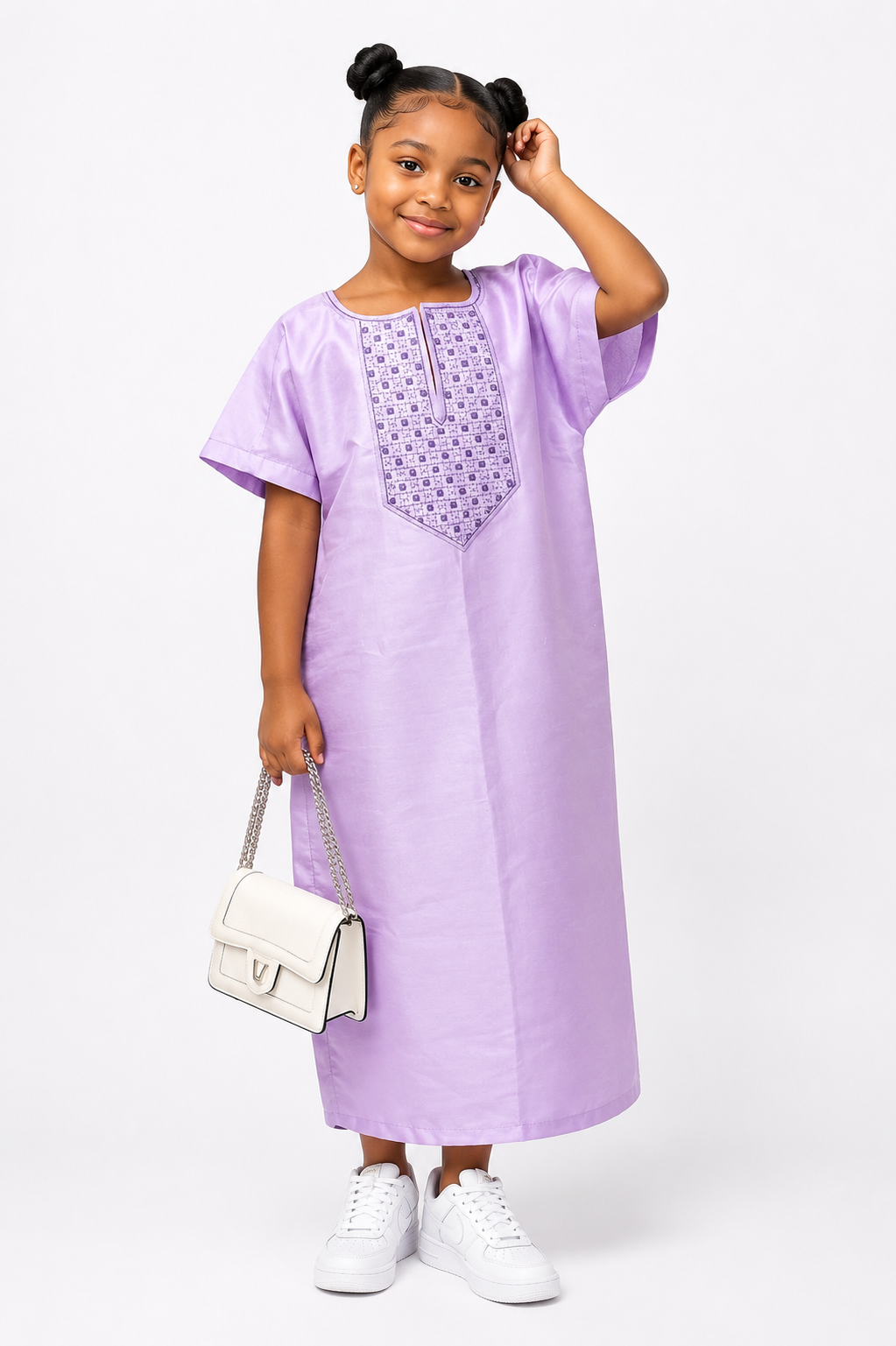 *Mikado Bubu Dress with Embroidered Neckline | Kids' African Dress | Agbeke Style
