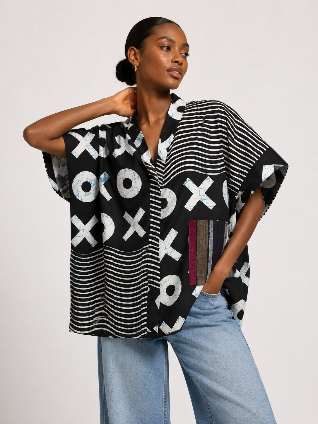 Ankara Oversized V-Neck Top 0626| African Print Top | Agbeke Style