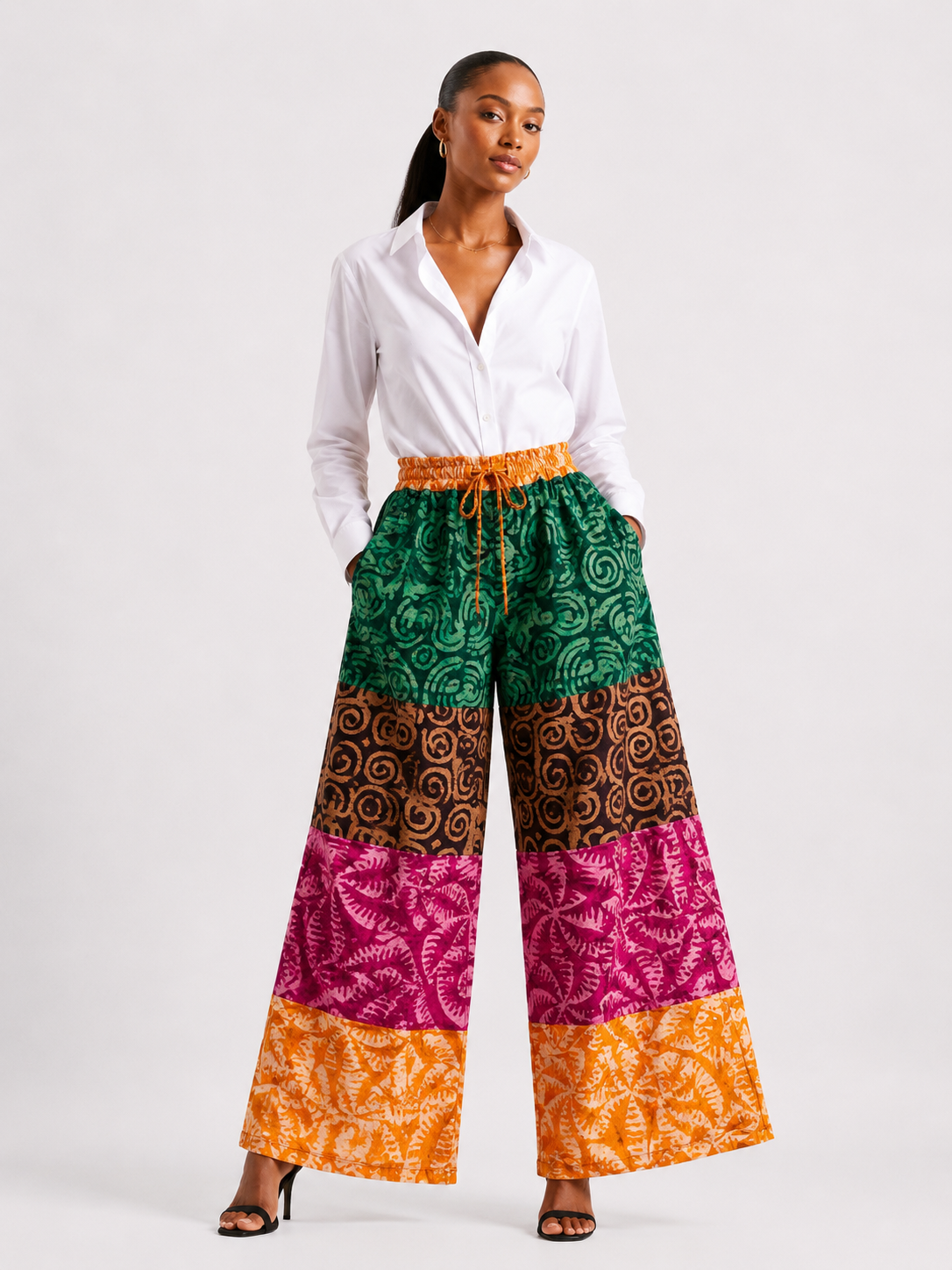 Adire Patchwork Wide Leg Pants | African Print Trousers | Agbeke Style