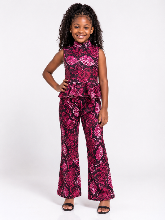 Ankara Print Peplum Top & Flare Pants Set | African Print Kids' 2-Piece | Agbeke Style