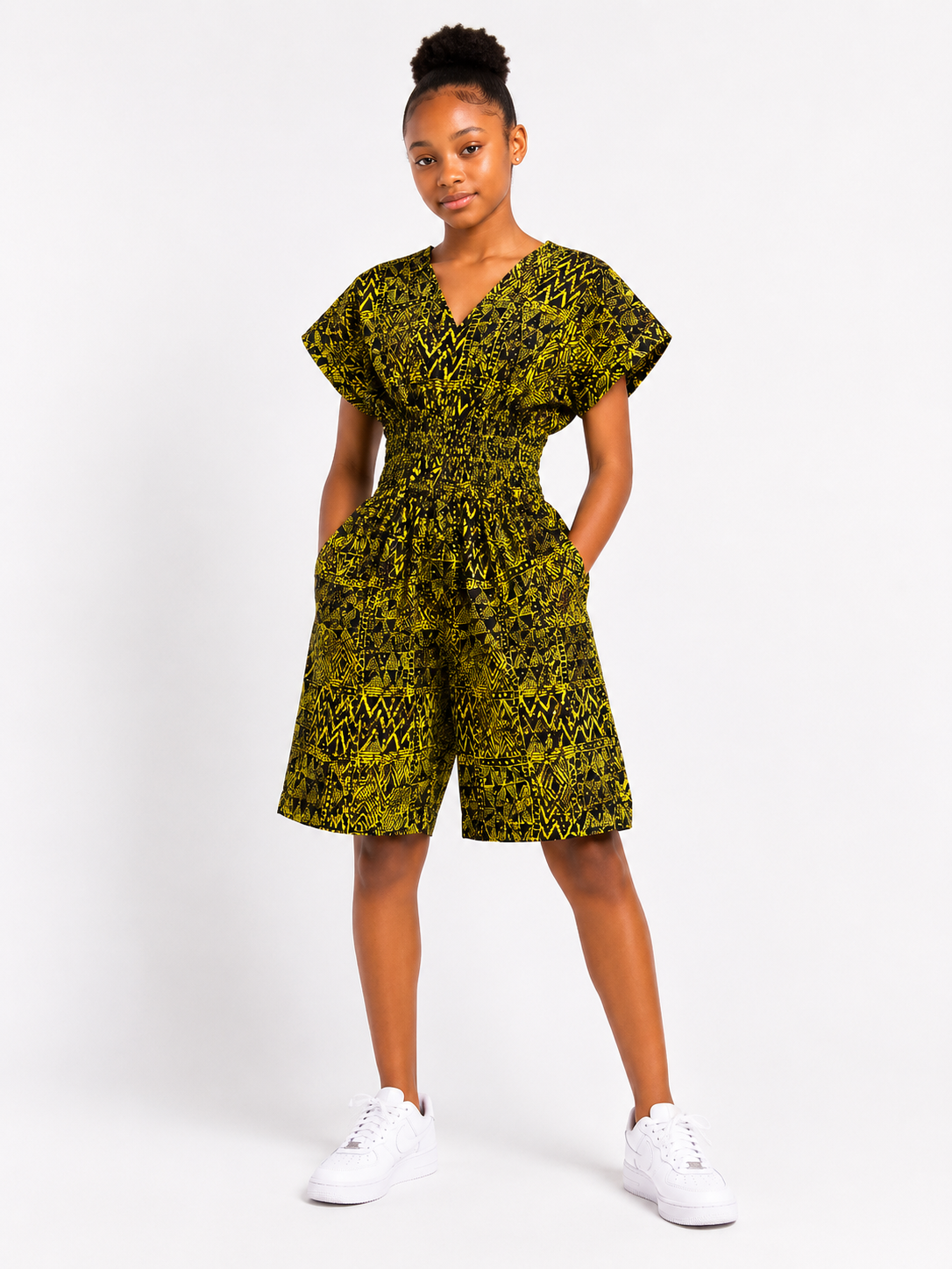 Ankara Smocked Waist Playsuit | African Print Romper | Agbeke Style