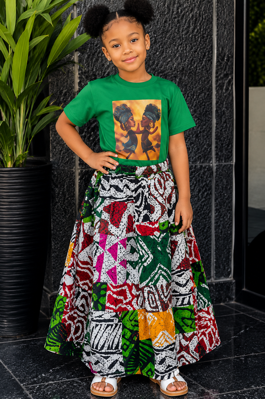 ***Ankara Patchwork Maxi Skirt & Tee Set | African Print Kids' Set | Agbeke Style