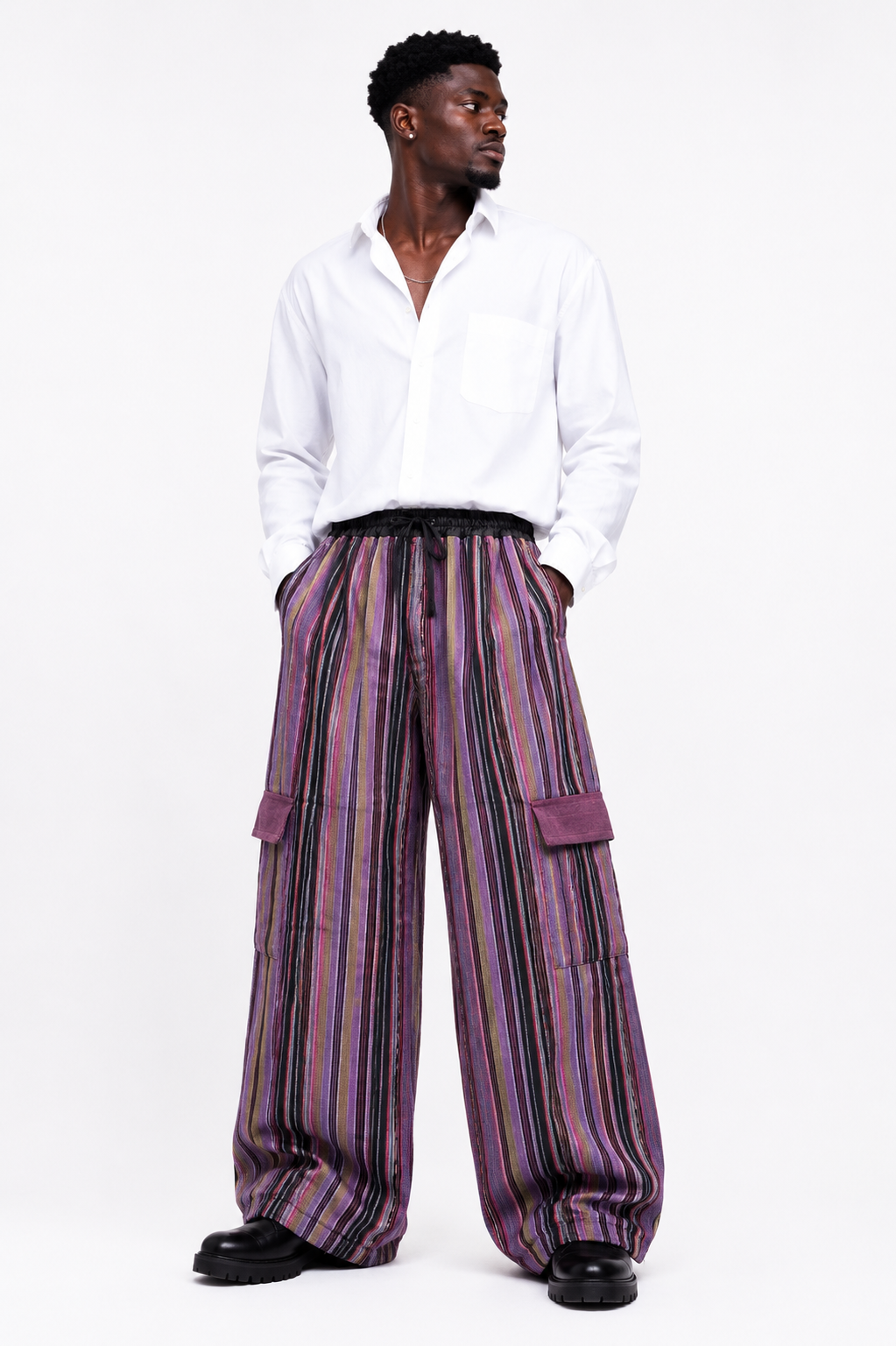 Asooke Striped Palazzo Cargo Pants | African Print Trousers for Men | Agbeke Style