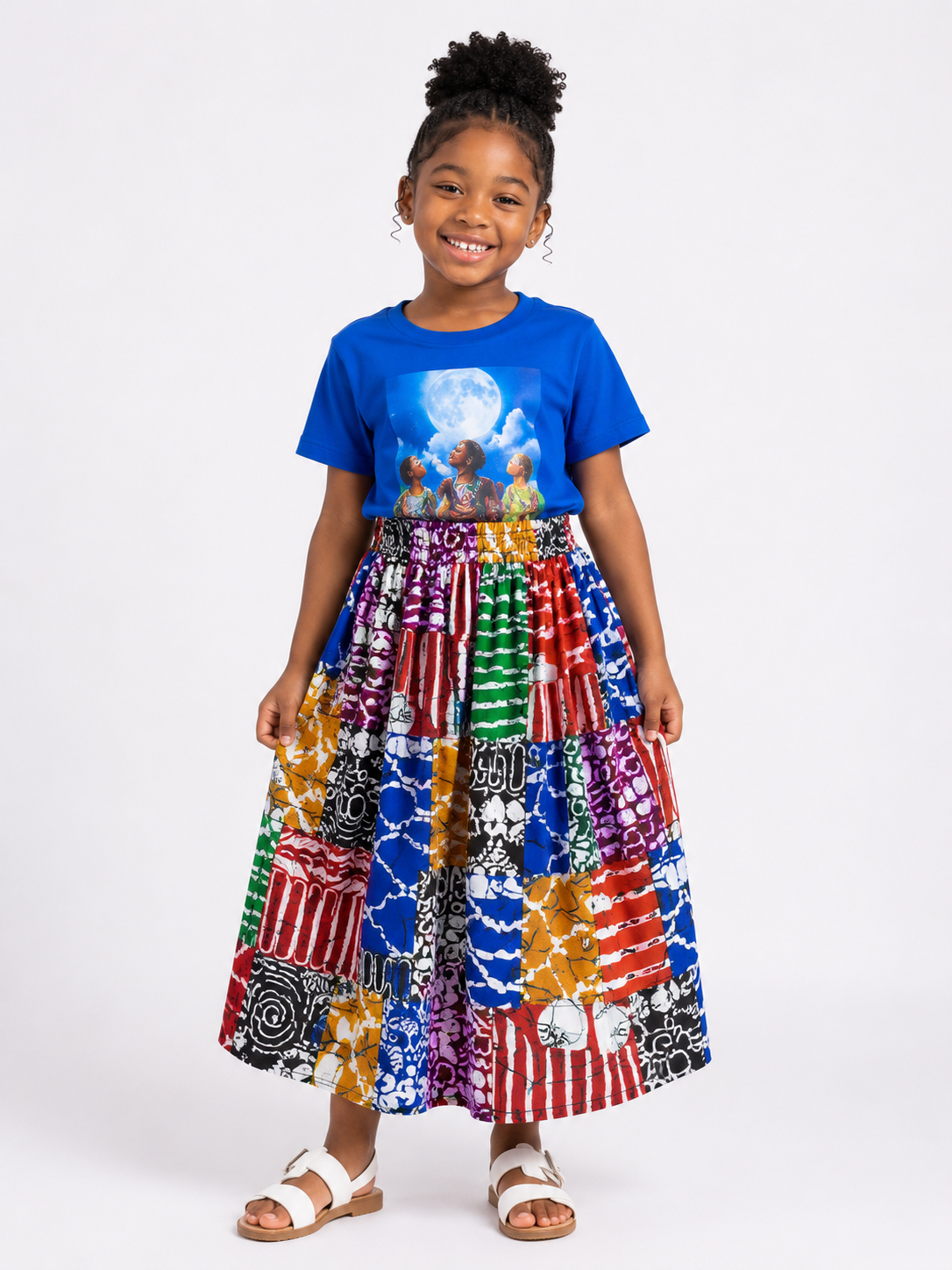 3 Pc Ankara Maxi Skirt, Tee & Cap Set | African Print Kids' 3-Piece Set | Agbeke Style