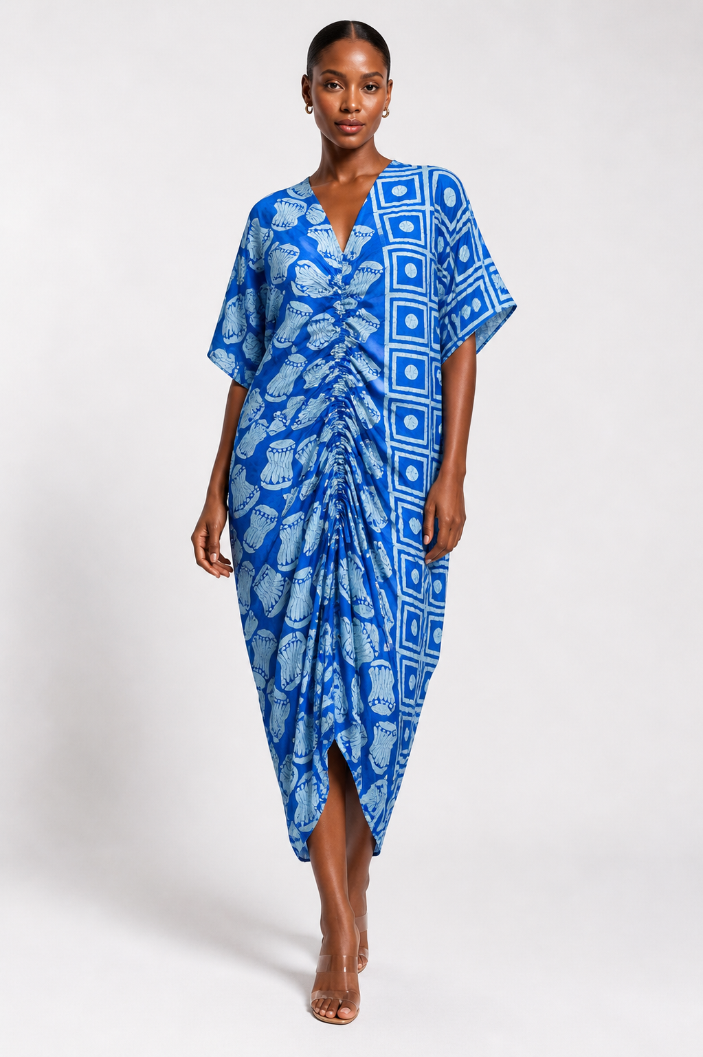 Ankara Ruched Midi Dress with Inner Belt | Agbeke Style