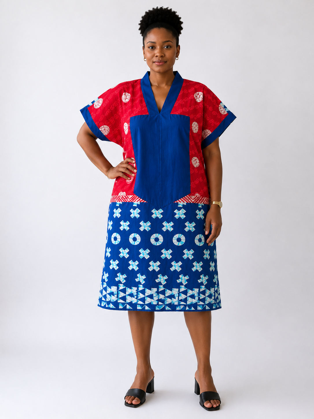 *Ankara & Asooke Knee Length Bubu  | African Print Dress | Agbeke Style