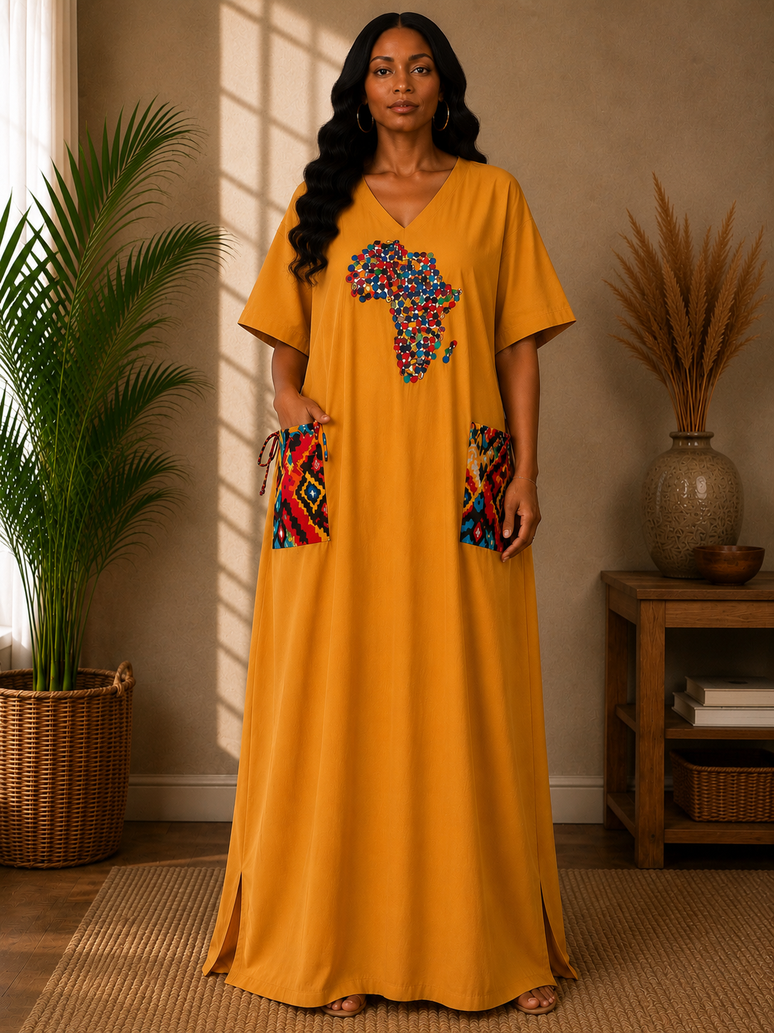 Maxi Dress & Cap Set with Ankara Print | Africa Map Graphic Set | Agbeke Style