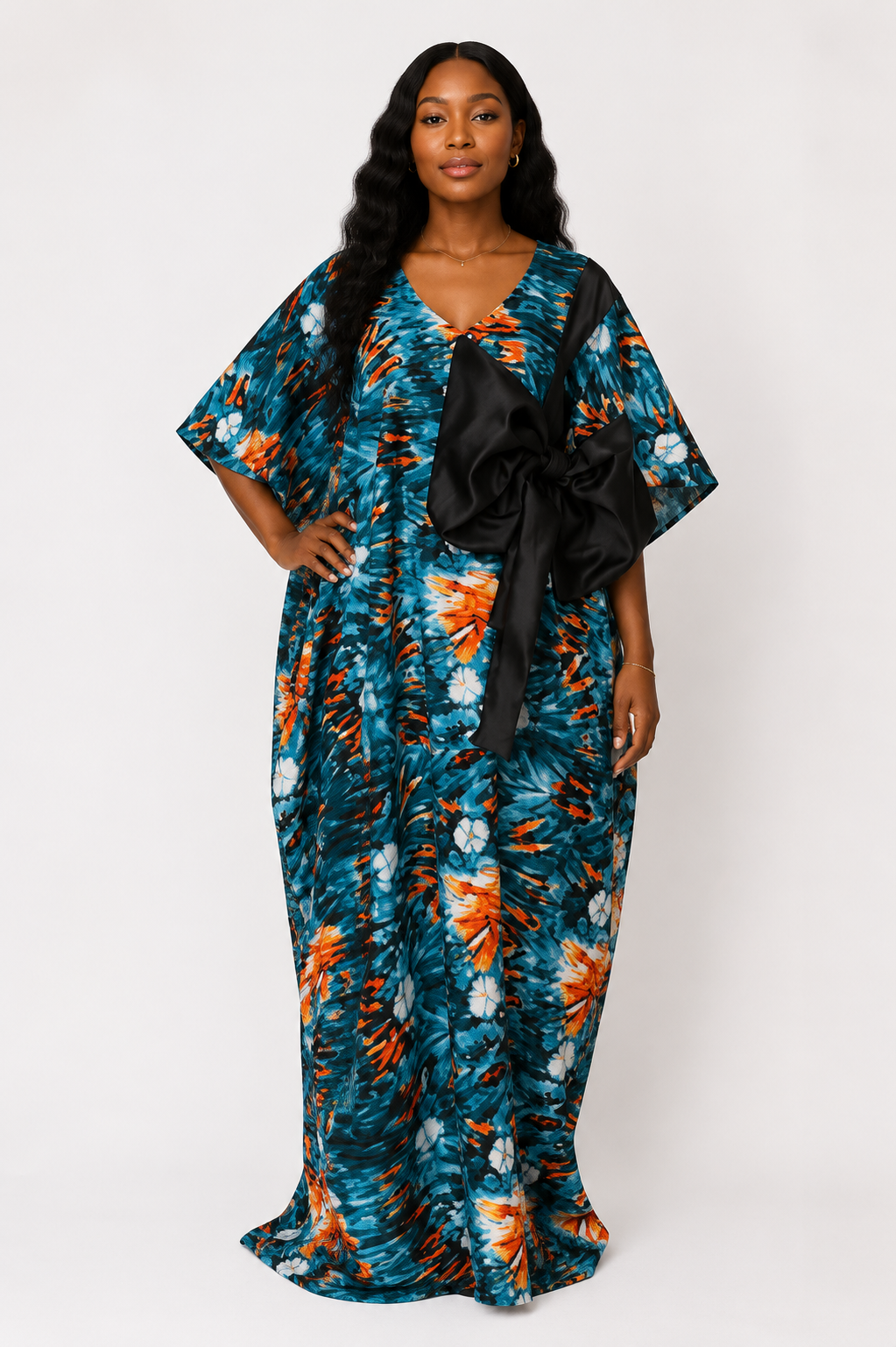 Ankara Kaftan with Satin Bow Detail | African Print Maxi Dress | Agbeke Style