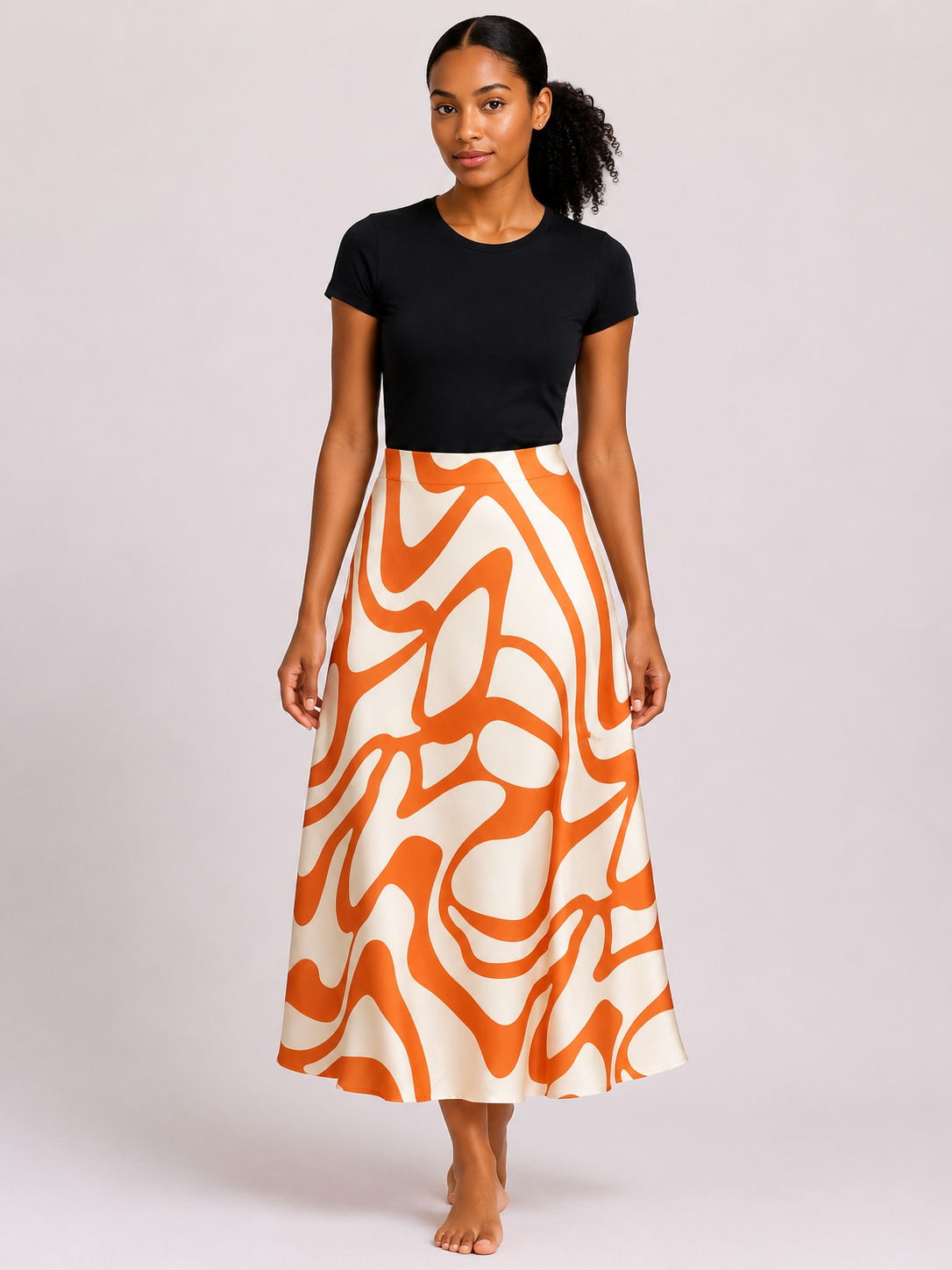 Satin Midi Skirt | Flowy A-Line Statement Skirt  | Agbeke Style