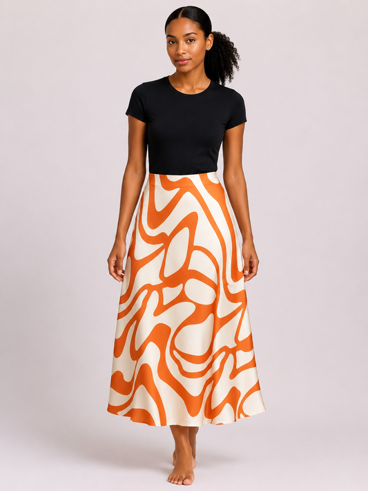 Satin Midi Skirt | Flowy A-Line Statement Skirt  | Agbeke Style