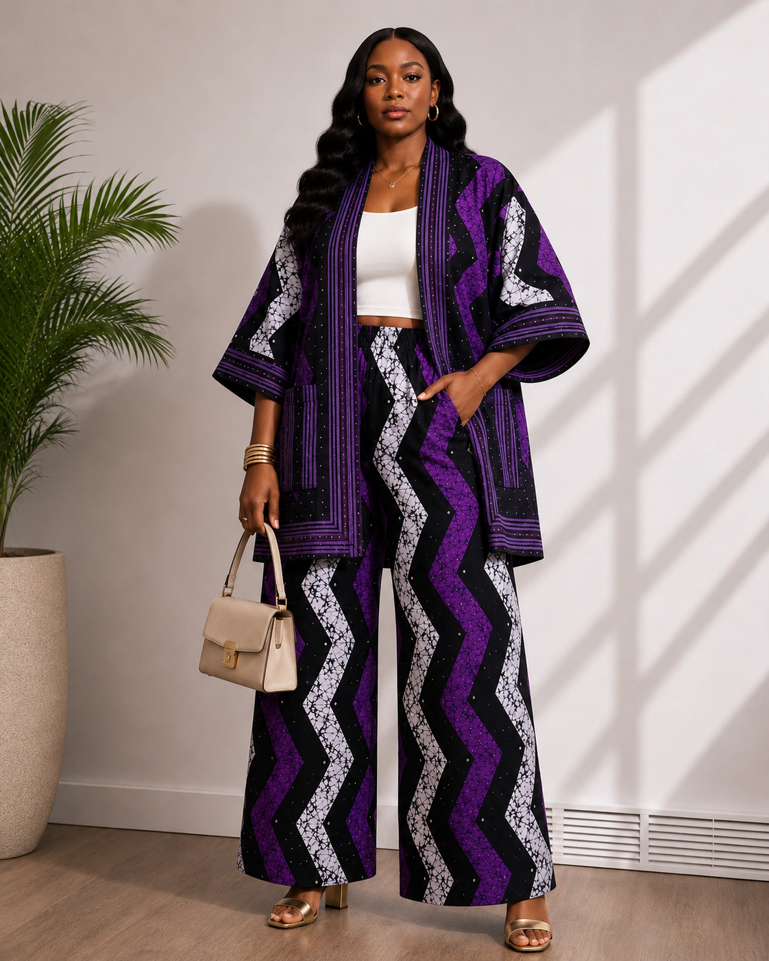 Ankara & Asooke 3-in-1 Kimono Set with Rhinestone Detail | Agbeke Style