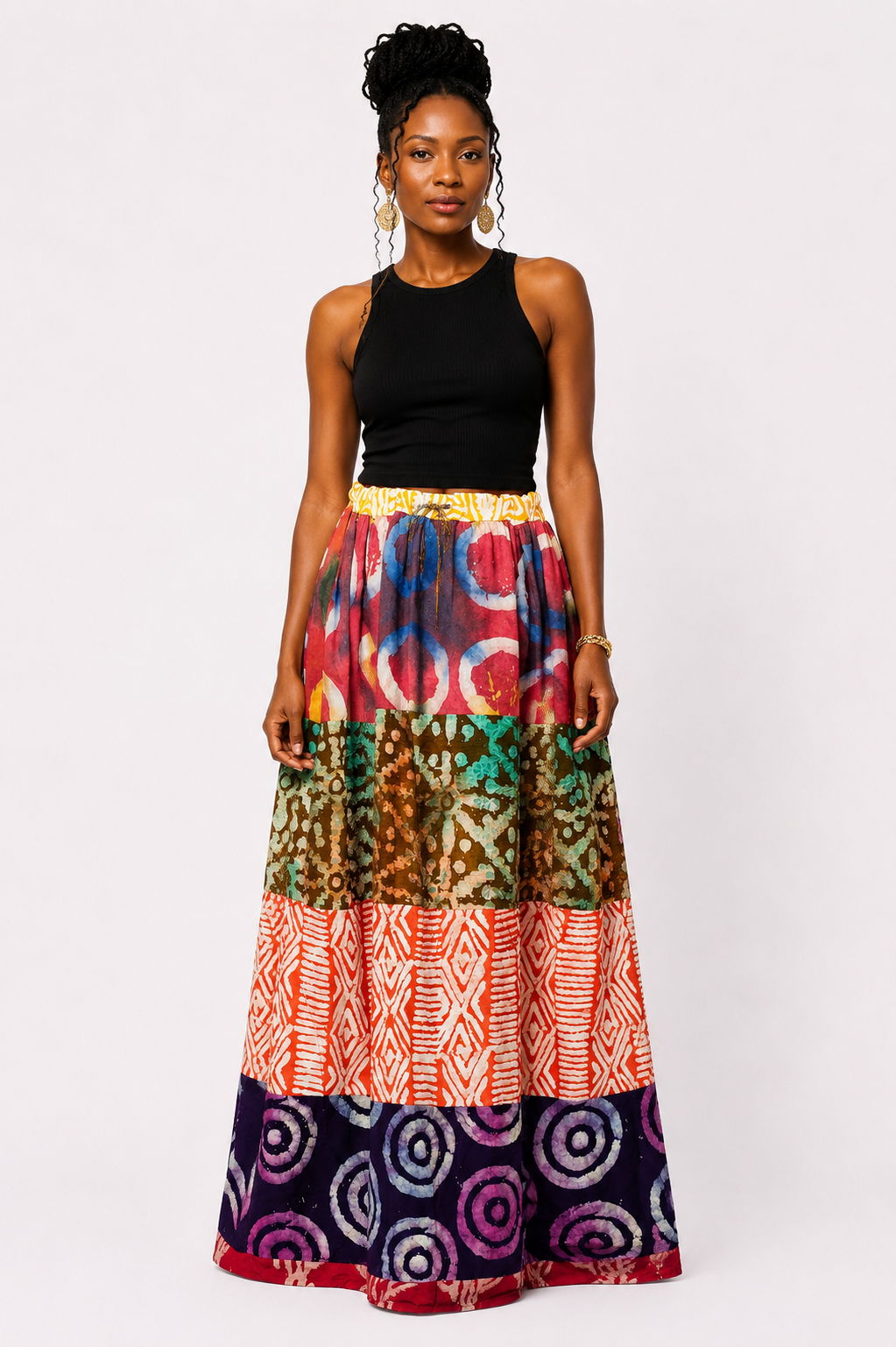 *Adire Drawstring Tiered Maxi Skirt | African Print Skirt | Agbeke Style