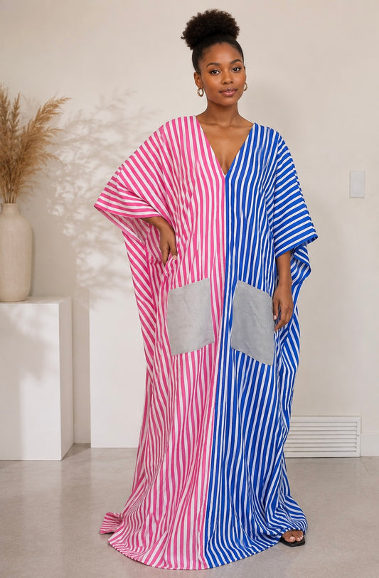 *Colour Block Stripe Kaftan Maxi Dress | Women's Oversized Kaftan | Agbeke Style