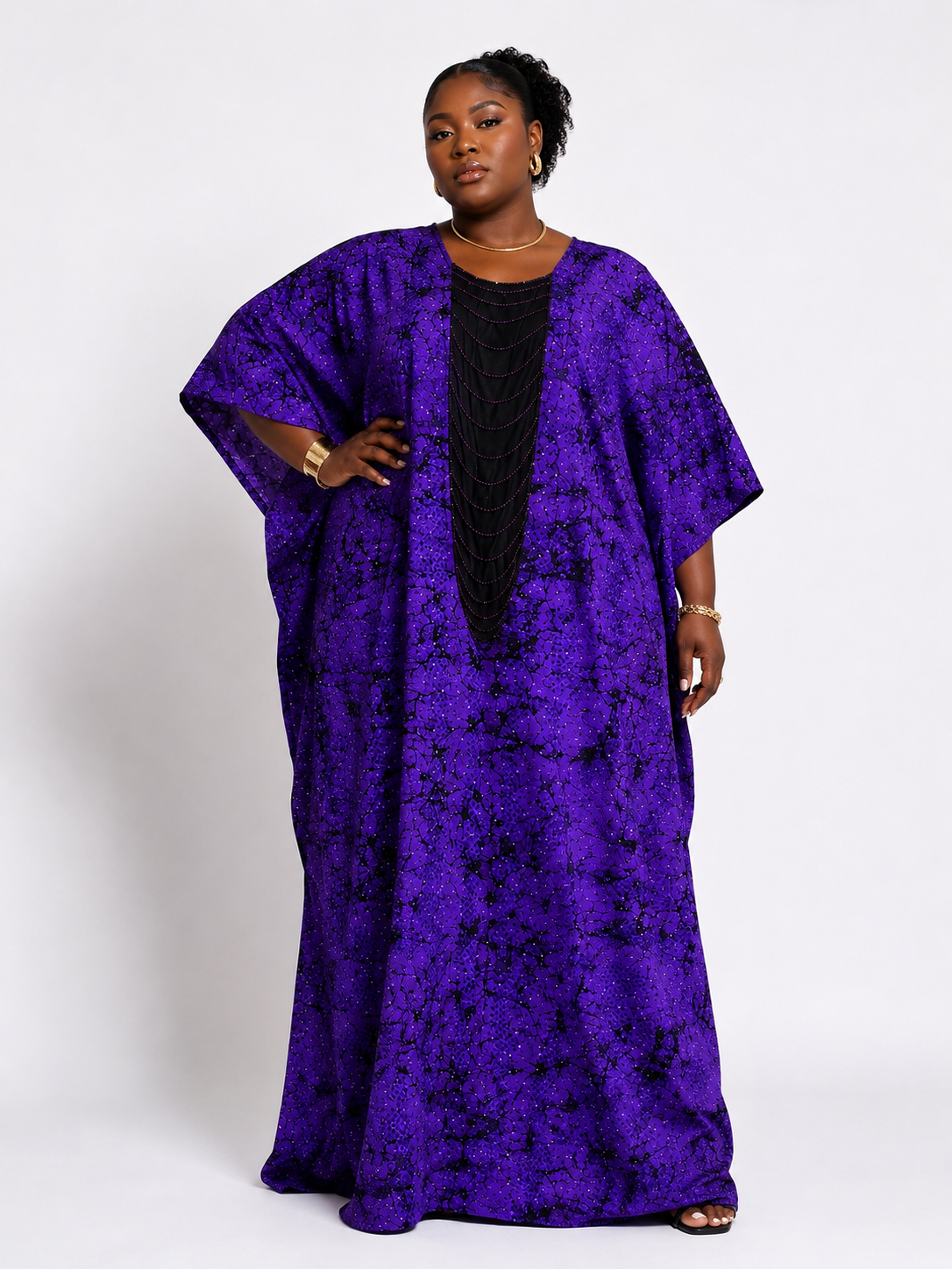 Ankara Beaded Bubu Maxi Dress | Rhinestone Embellished Kaftan | Agbeke Style