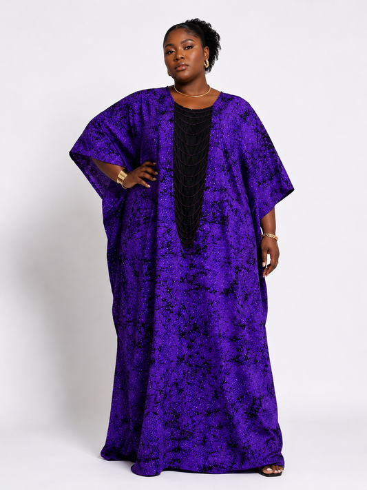 Ankara Beaded Bubu Maxi Dress | Rhinestone Embellished Kaftan | Agbeke Style