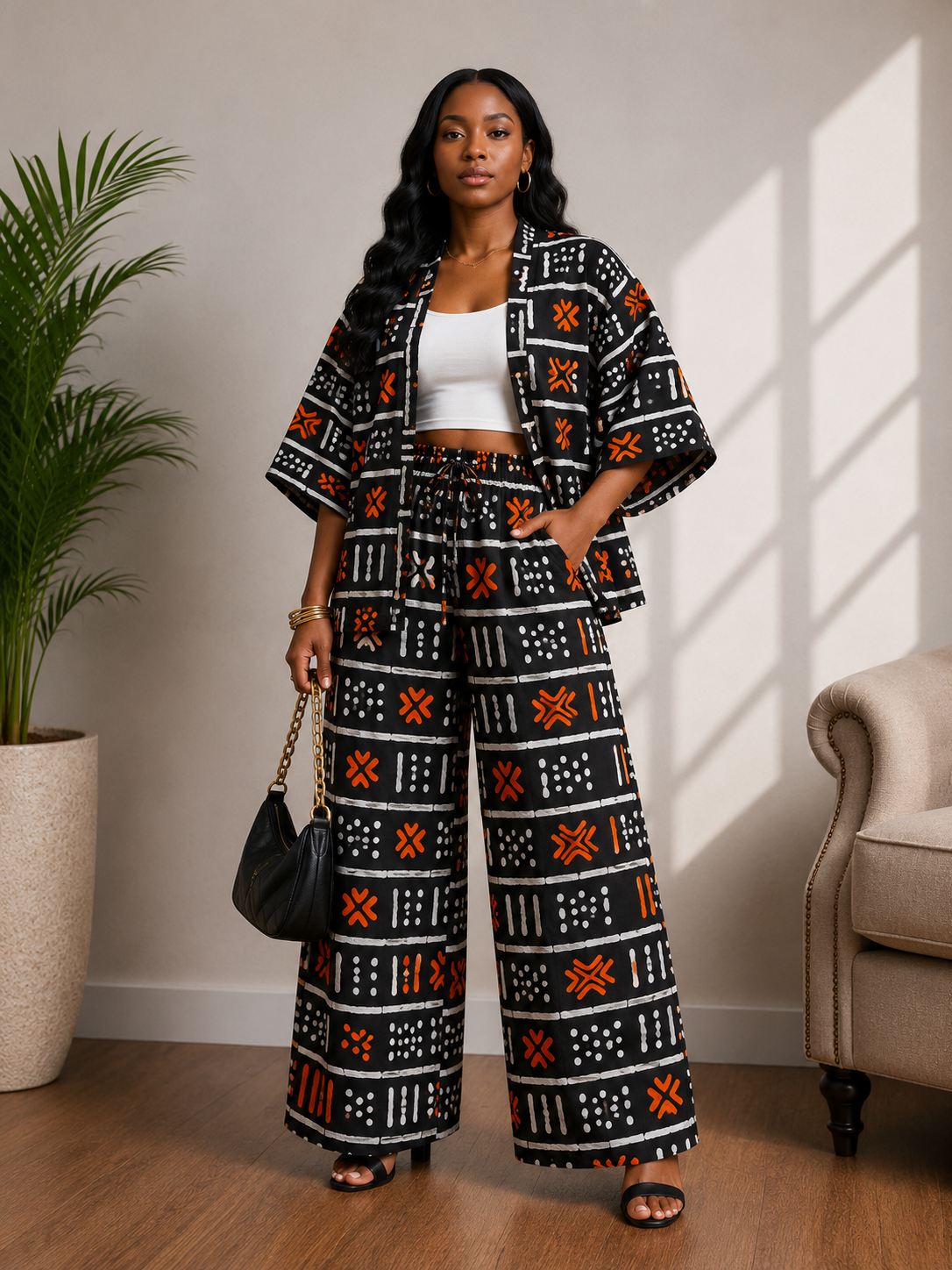 *Ankara 2-Piece Kimono & Palazzo Pants Set | African Print | Agbeke Style