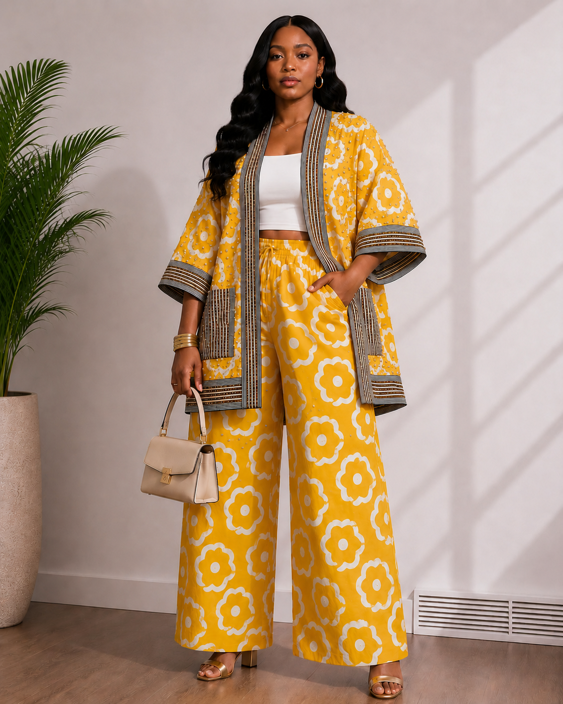 Ankara & Asooke 3-in-1 Kimono Set with Rhinestone Detail | Agbeke Style