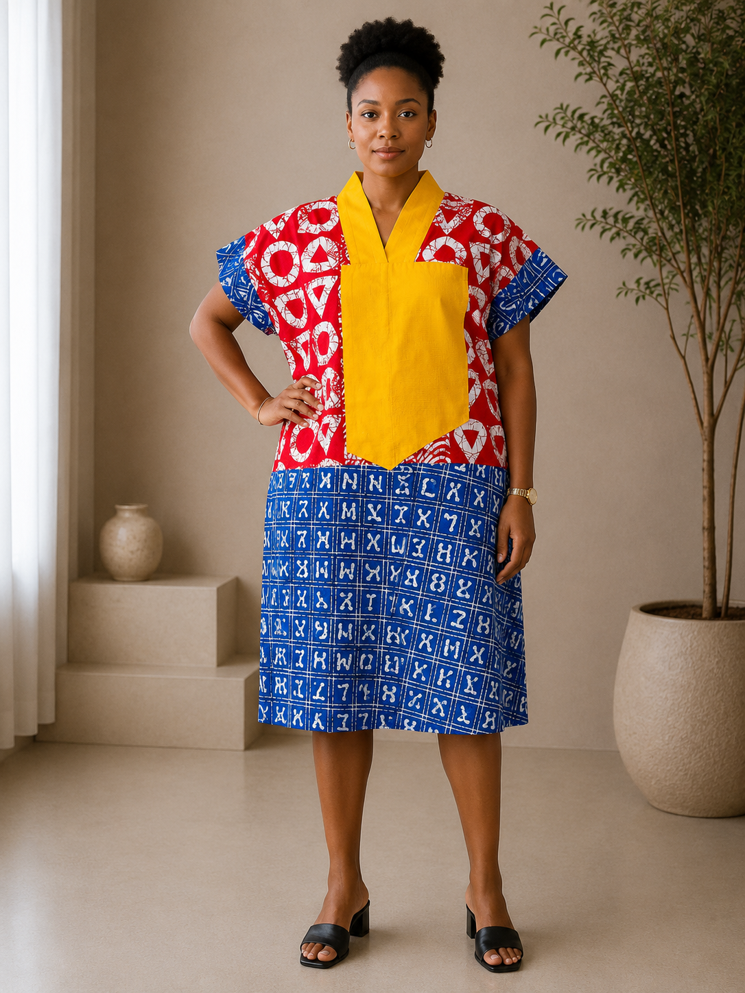 *Ankara & Asooke Knee Length Bubu  | African Print Dress | Agbeke Style
