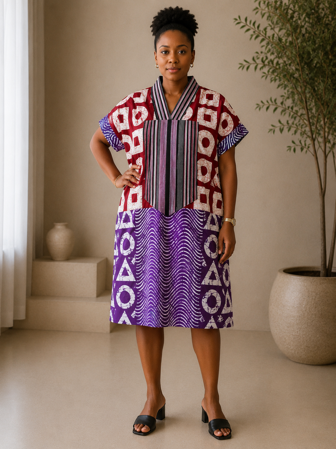 *Ankara & Asooke Knee Length Bubu  | African Print Dress | Agbeke Style