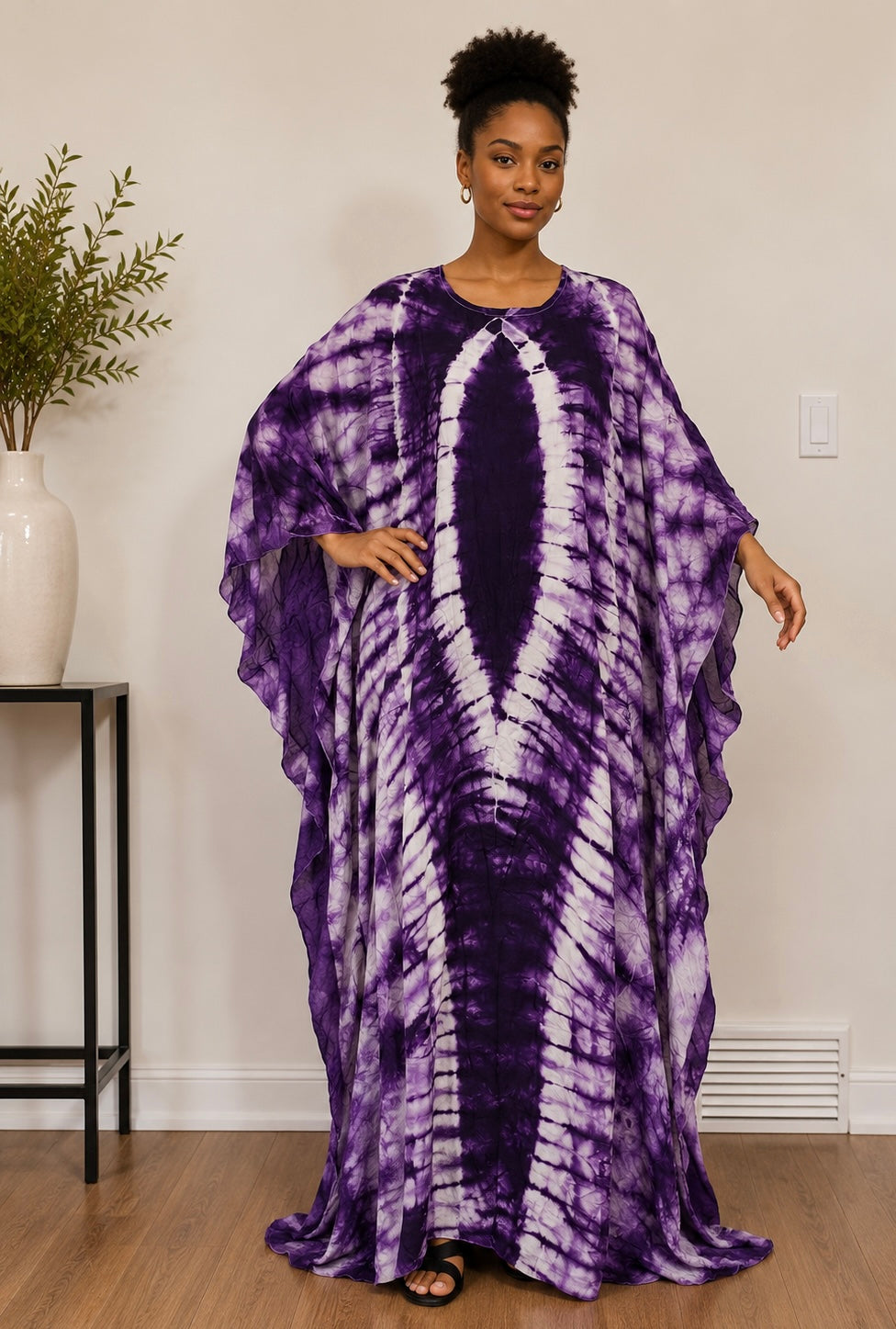 *Adire Silky Maxi Dress with Ruffle Hem | African Print Kaftan | Agbeke Style