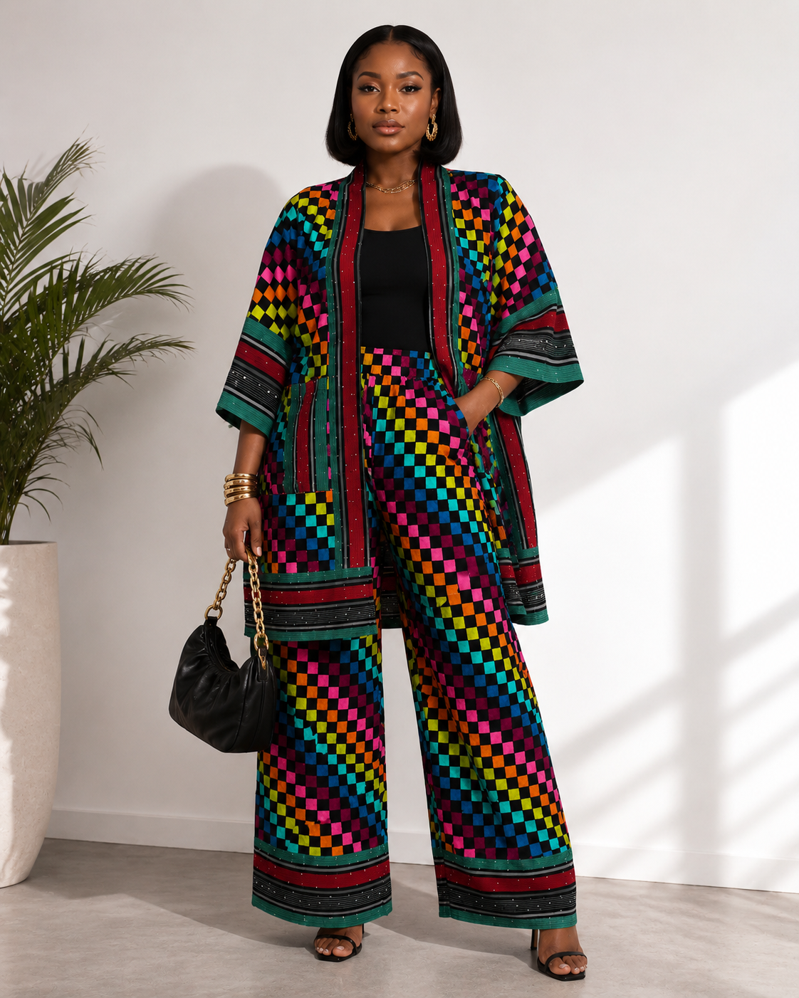 Ankara & Asooke 3-in-1 Kimono Set with Rhinestone Detail | Agbeke Style