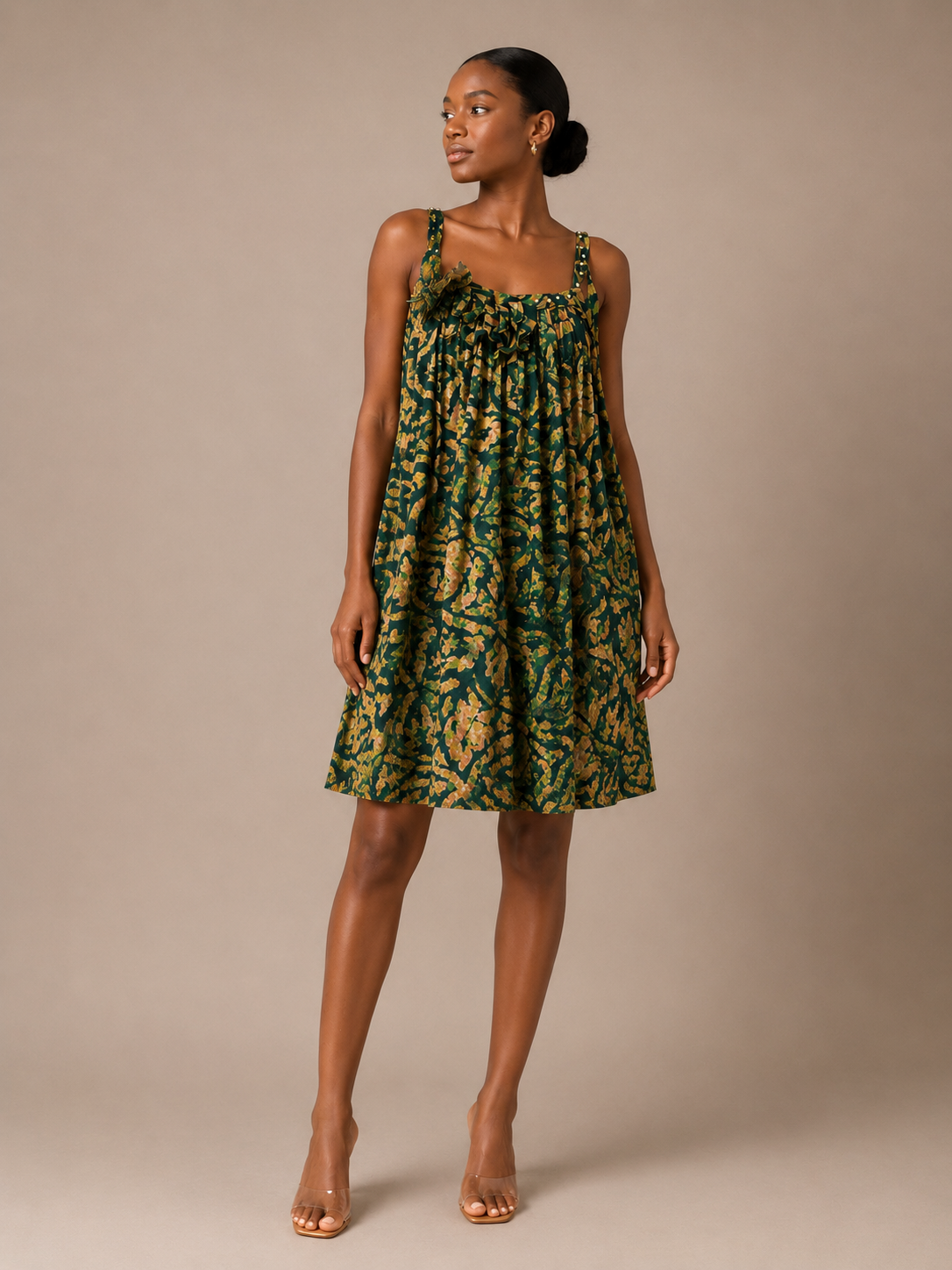 *Adire Crepe Mini Dress with Rhinestone Straps | African Print Sundress | Agbeke Style