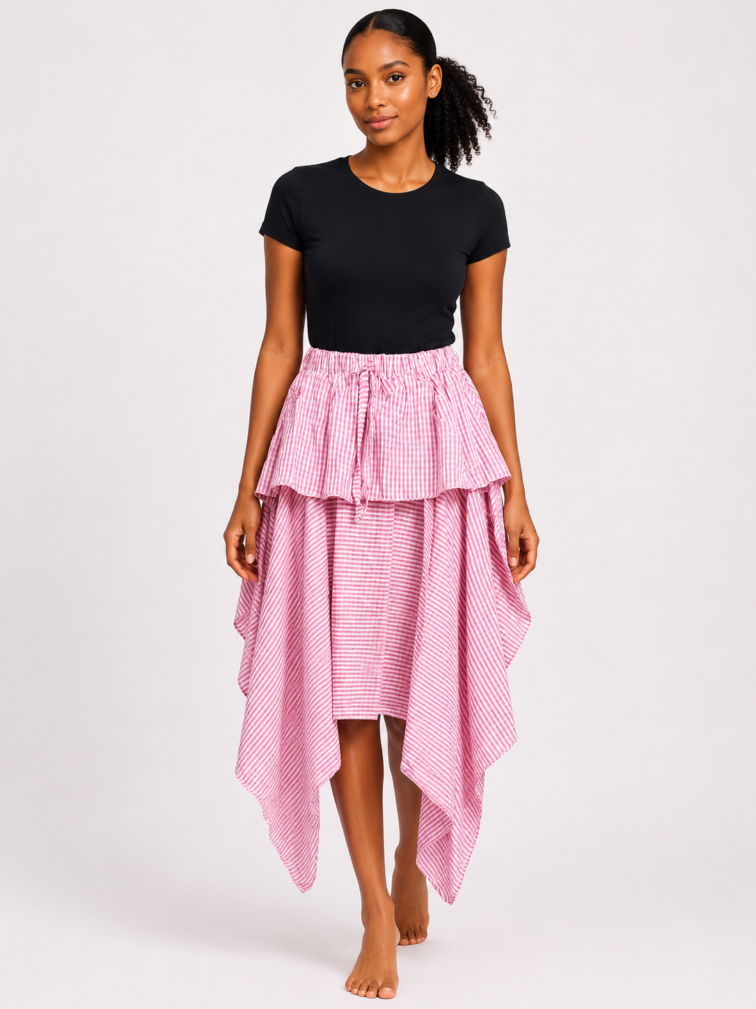 Checked Handkerchief Hem Skirt | Flowy Statement Skirt | Agbeke Style