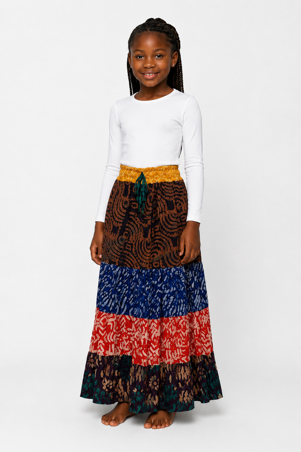 Kids Adire Maxi Tiered Skirt | African Print Skirt | Agbeke Style