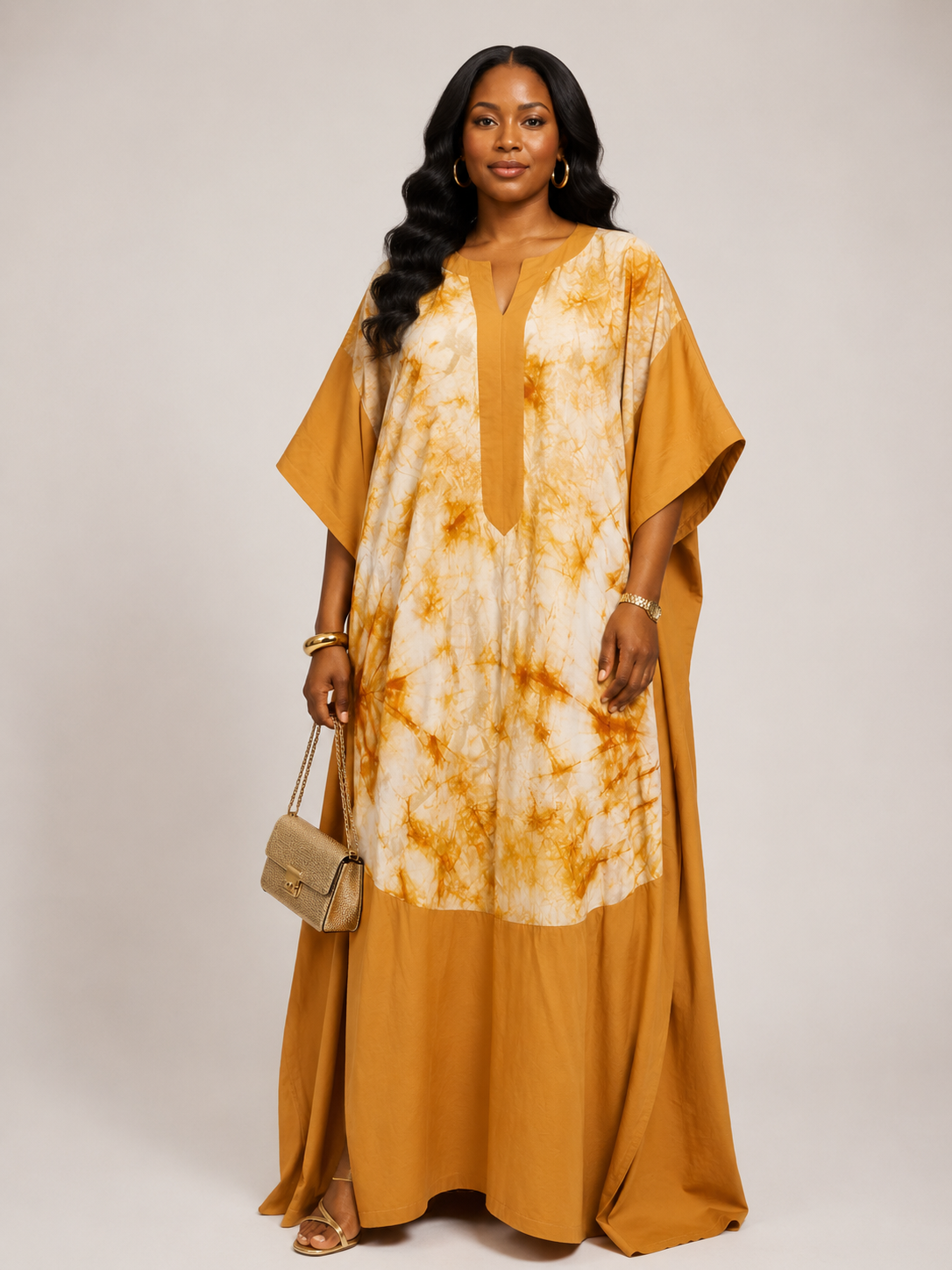 Adire Silk & Crepe Bubu Maxi Dress | African Print Kaftan | Agbeke Style