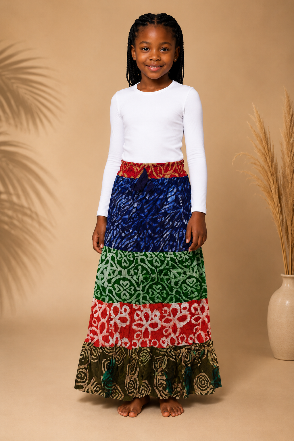 Kids Adire Maxi Tiered Skirt | African Print Skirt | Agbeke Style