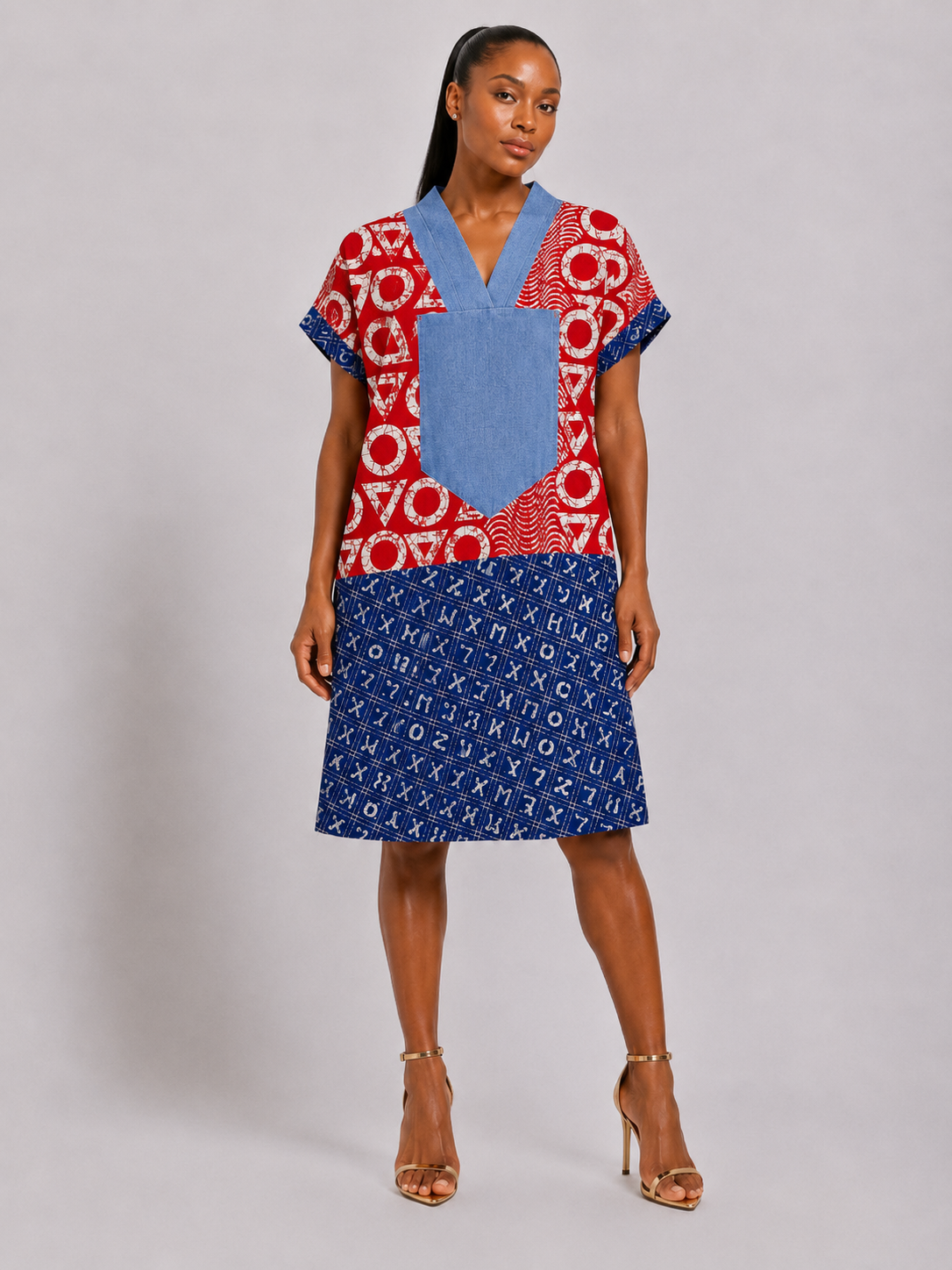 *Ankara & Asooke Knee Length Bubu  | African Print Dress | Agbeke Style