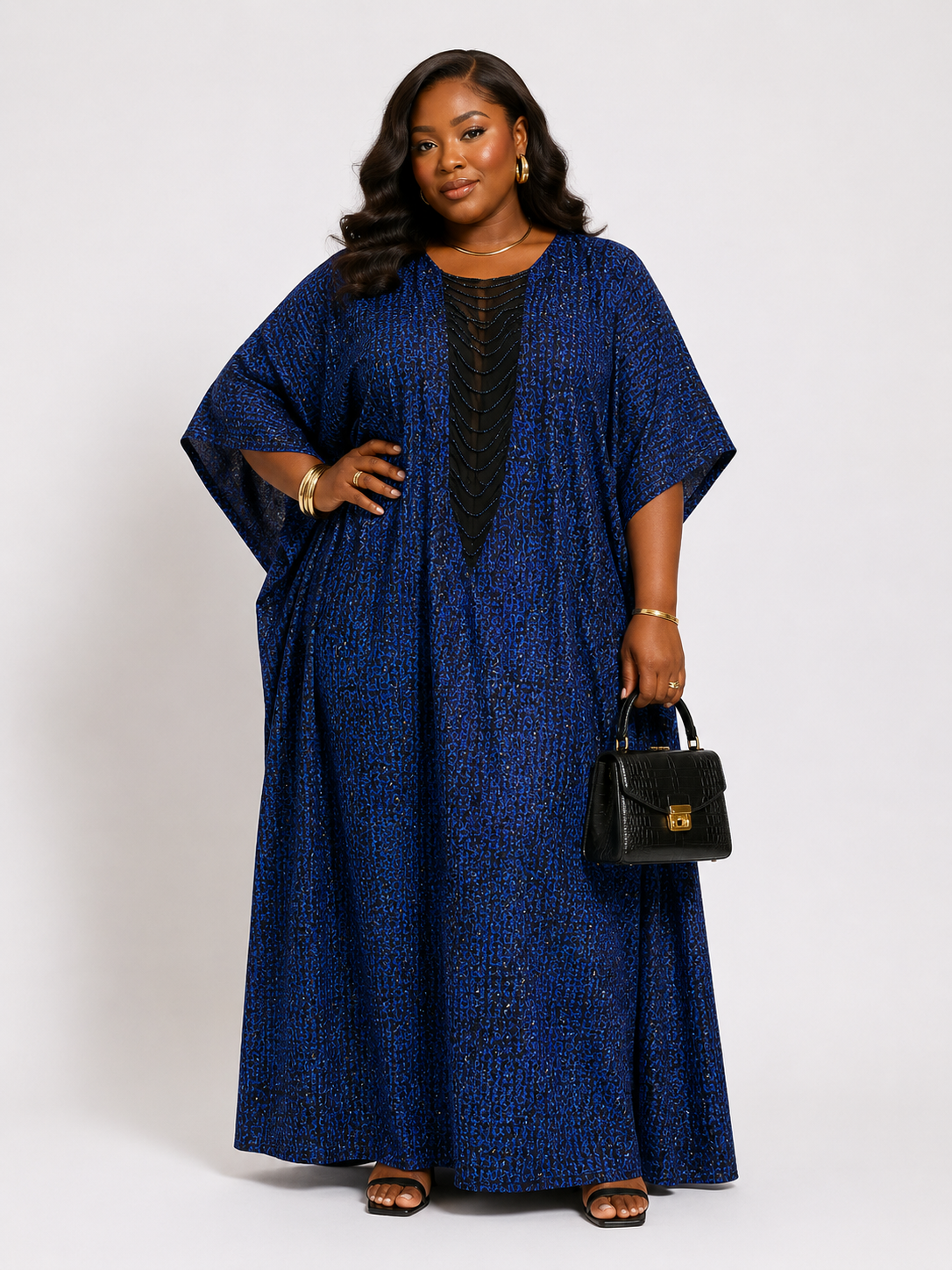 Ankara Beaded Bubu Maxi Dress | Rhinestone Embellished Kaftan | Agbeke Style