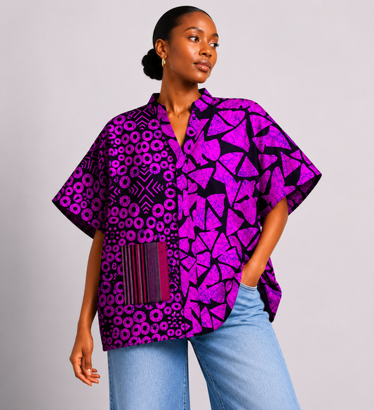 Ankara Oversized V-Neck Top 0626| African Print Top | Agbeke Style