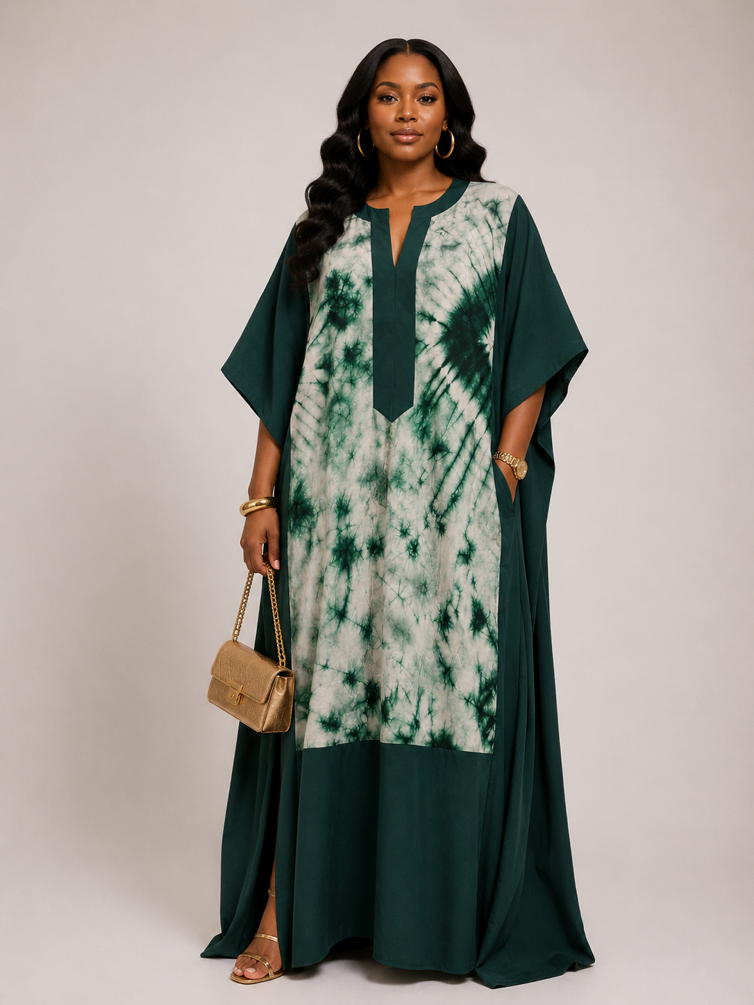 Adire Silk & Crepe Bubu Maxi Dress | African Print Kaftan | Agbeke Style