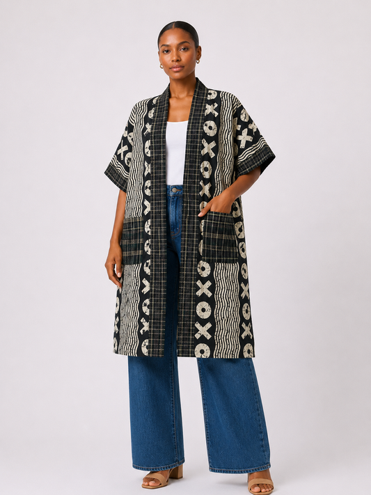 Ankara Kimono with Asooke edges | African Print Duster | Agbeke Style