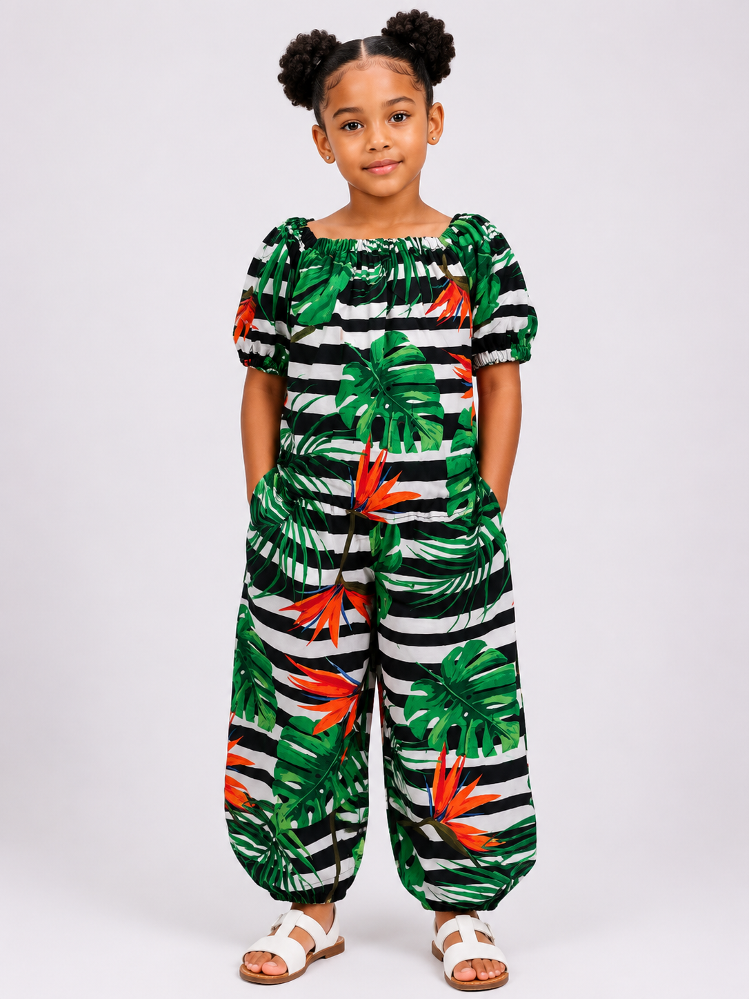 *Ankara Contrast Print Peasant Top & Wide-Leg Pants Set | African Print Kids' 2-Piece | Agbeke Style
