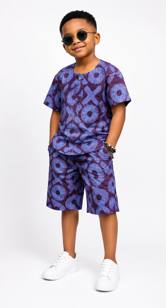 **Ankara Print Top & Shorts Kids Set | African Print Boys' 2-Piece | Agbeke Style