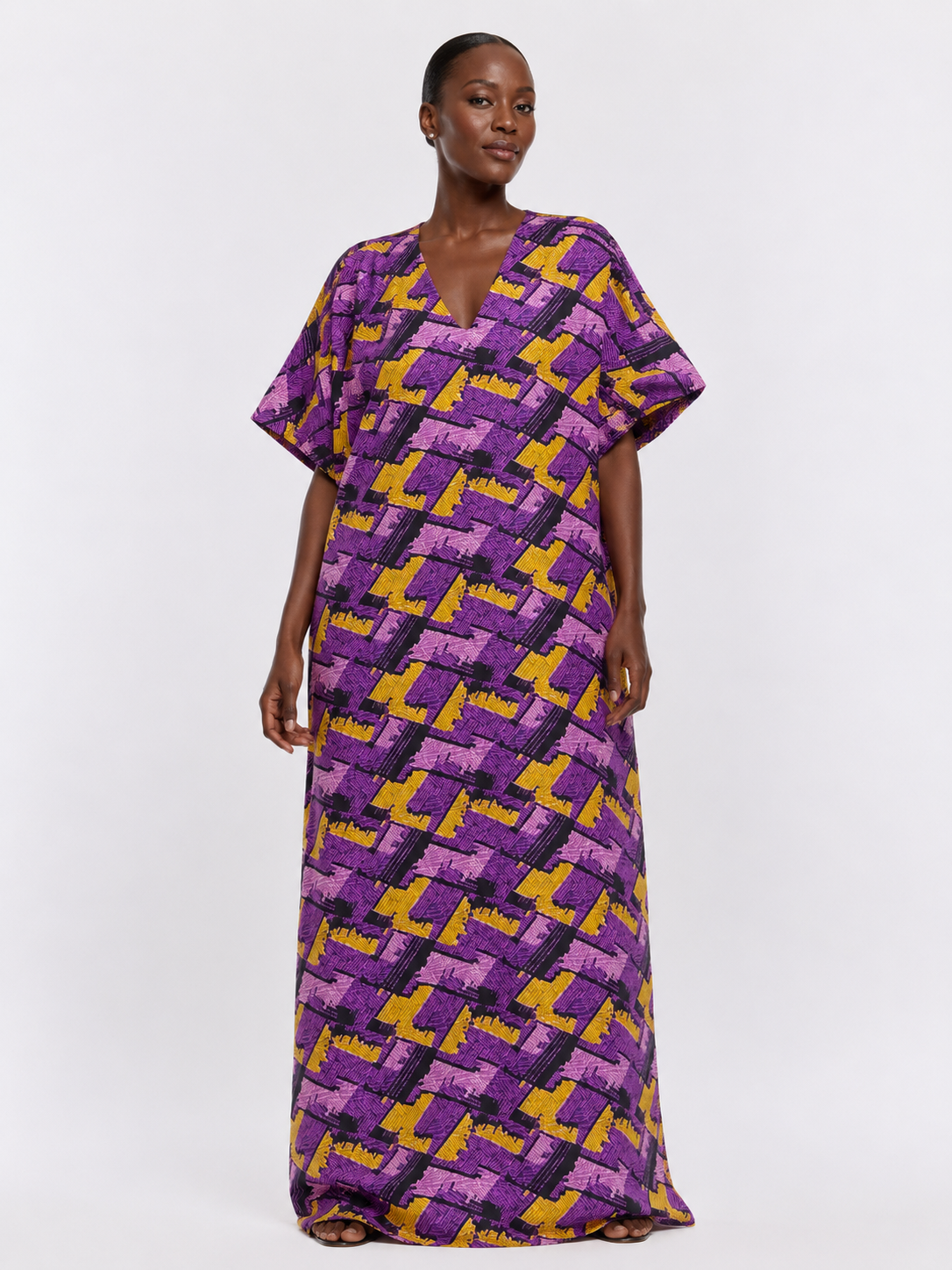 *Ankara V-Neck 1-Stripe Back Maxi Dress  | African Print Bubu| Agbeke Style