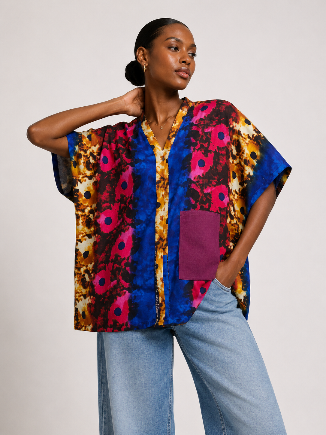 Ankara Oversized V-Neck Top 0626| African Print Top | Agbeke Style